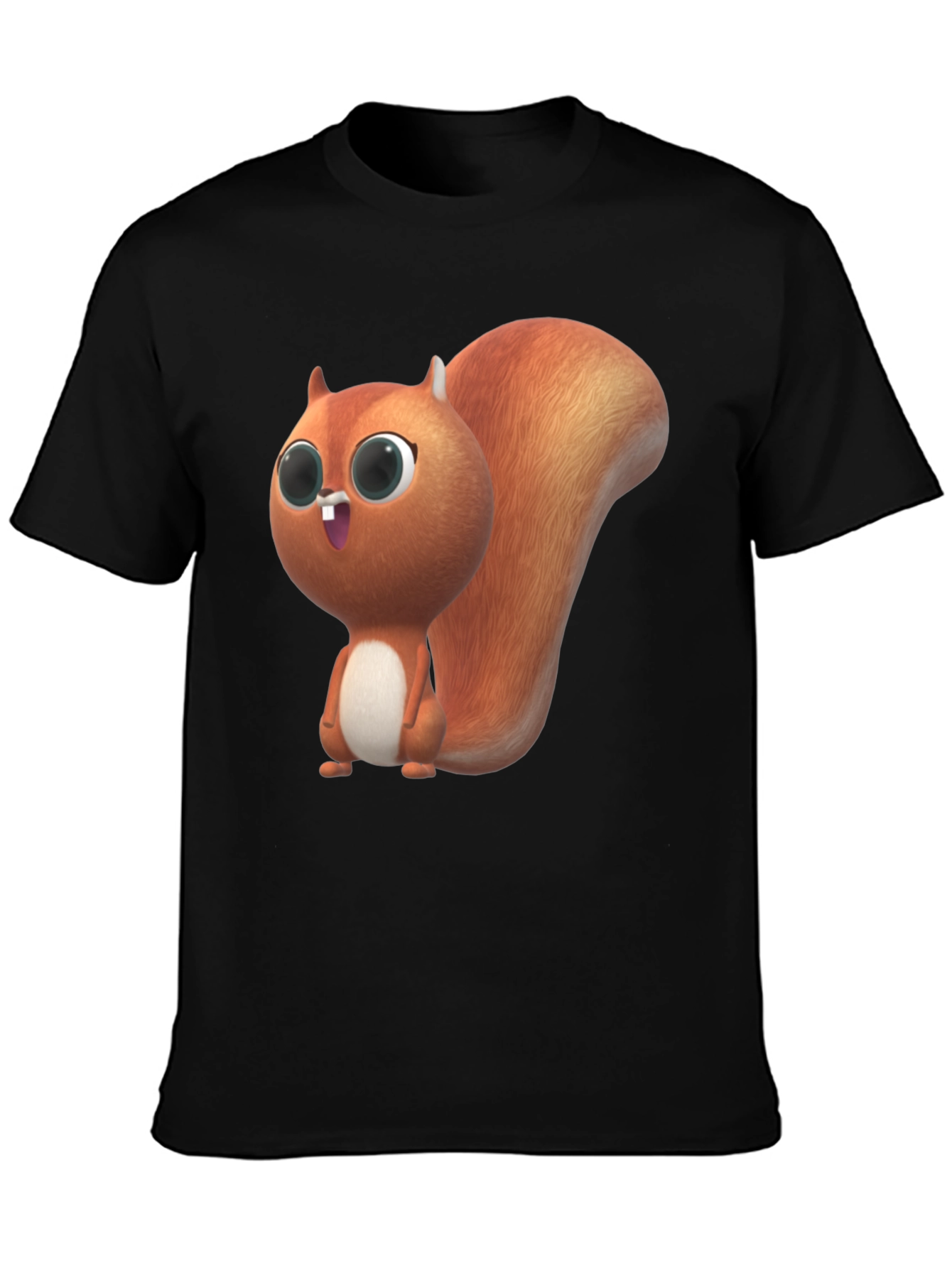 Black Cute Squirrel Graphic Black T-Shirt view 3