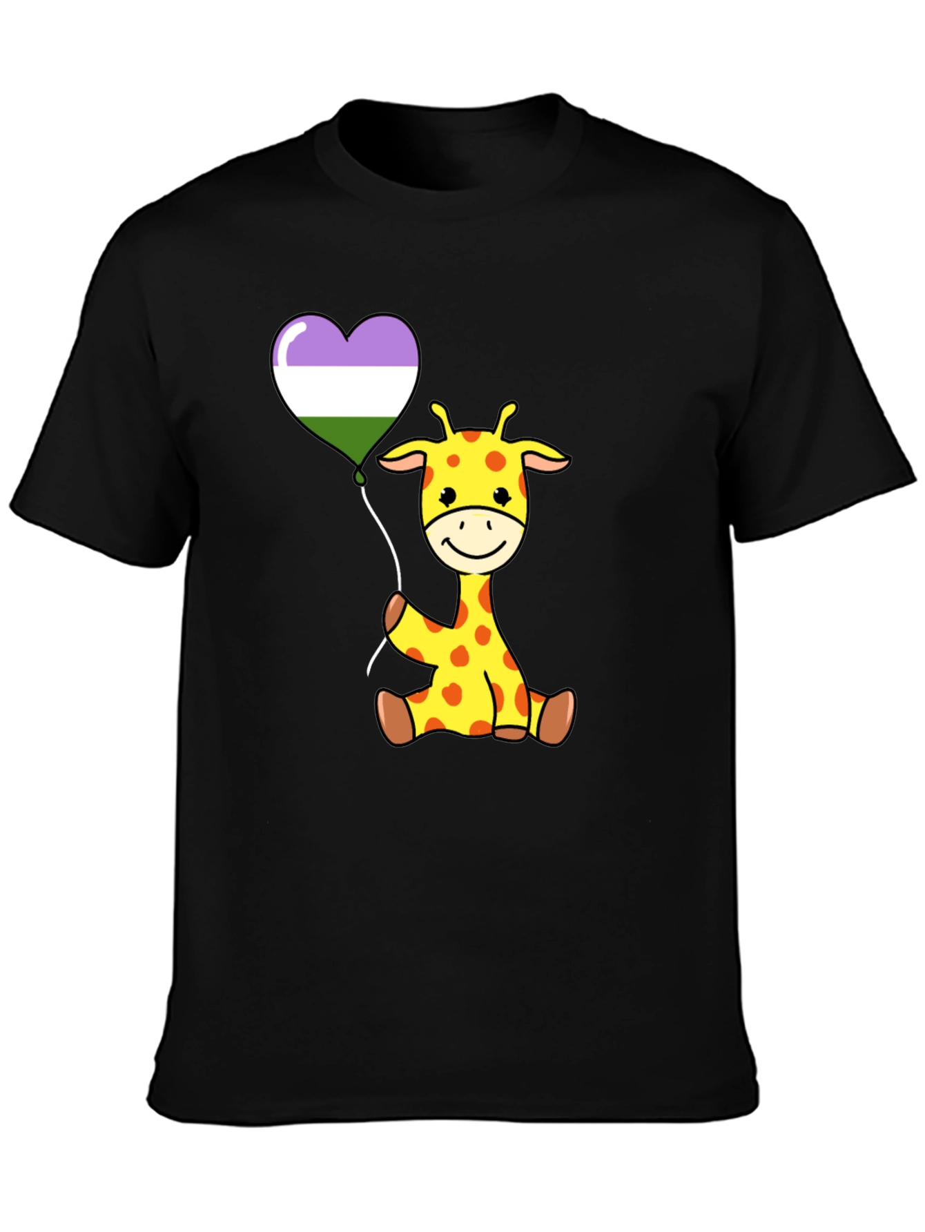 Black Cute Giraffe Balloon T-Shirt view 3