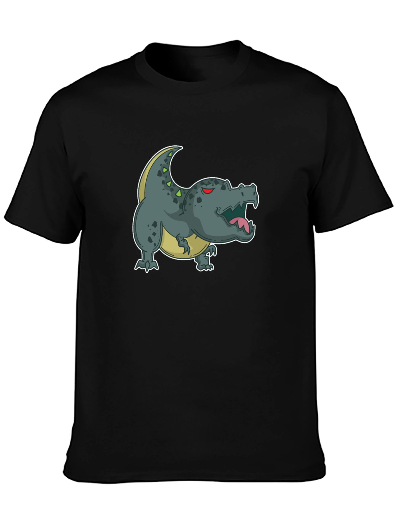 Black Cartoon Dinosaur Graphic Tee - Black view 3