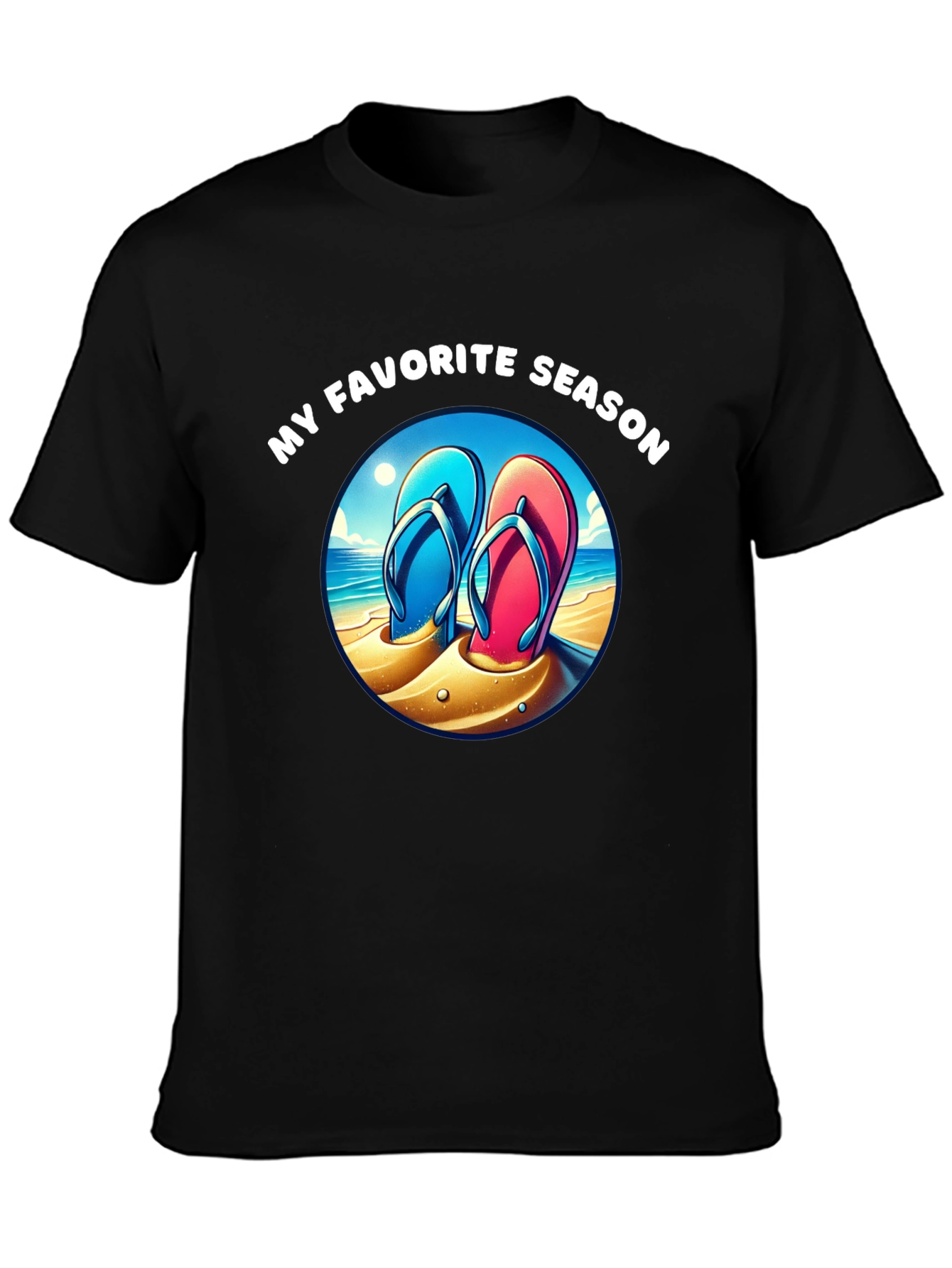 Black My Favorite Season Beach Flip Flop T-Shirt view 3