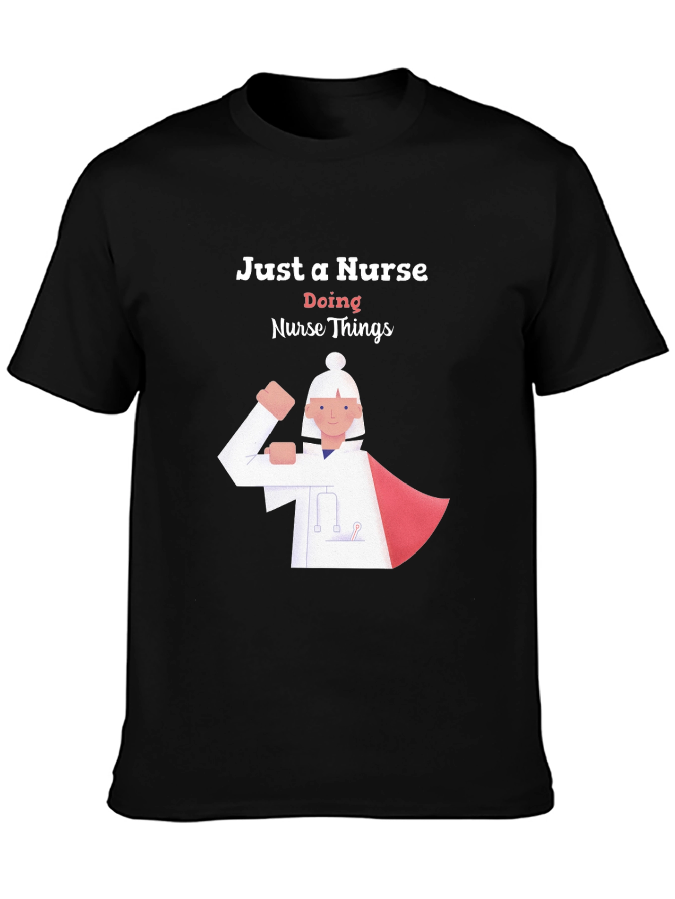 Black Nurse Superhero Graphic T-Shirt - Black Cotton Tee view 3