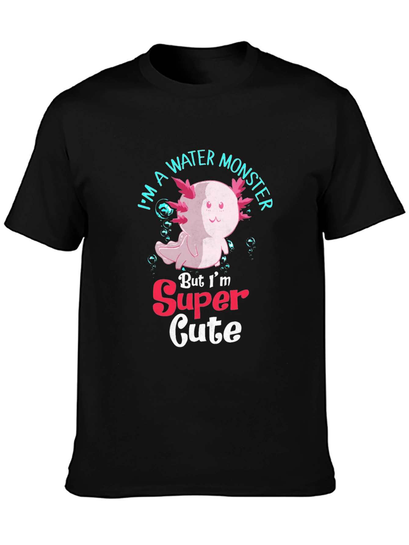 Black Cute Axolotl Water Monster T-Shirt view 3