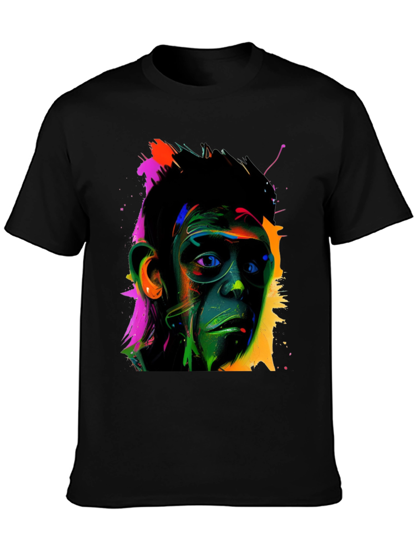 Black Colorful Monkey Face Graphic T-Shirt view 3