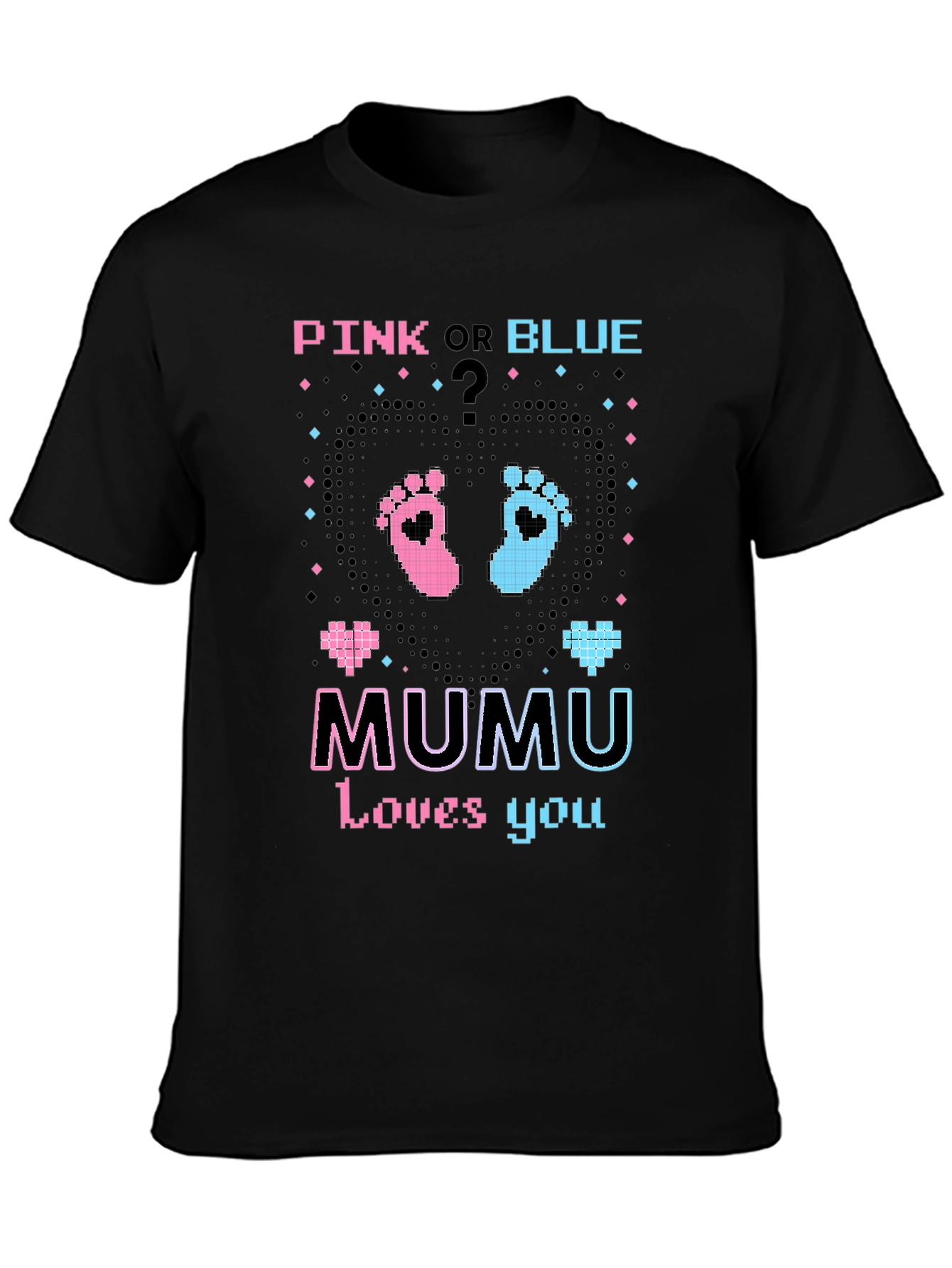 Black Pink or Blue Gender Reveal 'MUMU Loves You' T-Shirt view 3