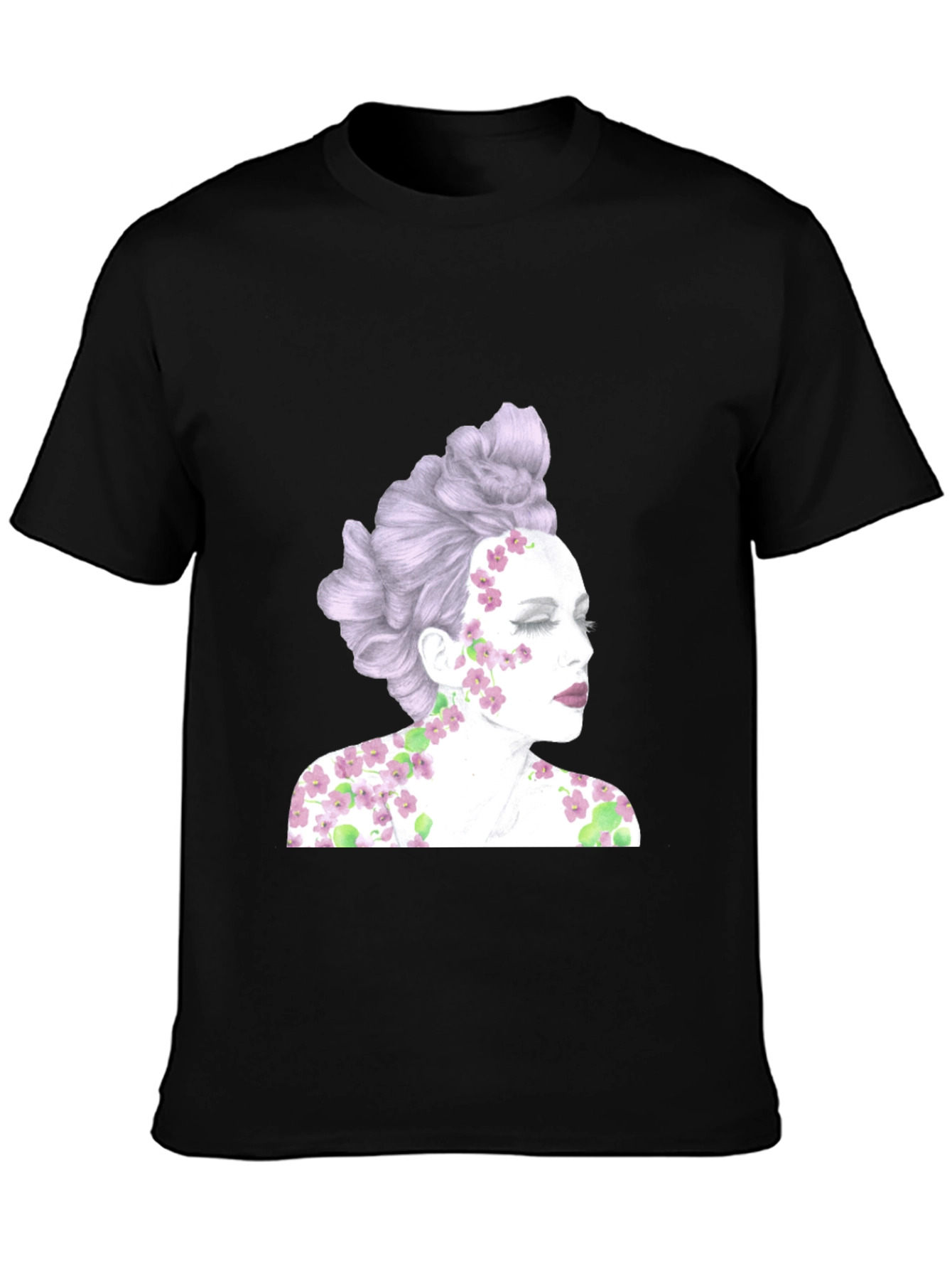 Black Floral Woman Graphic Tee - Unique Design view 3