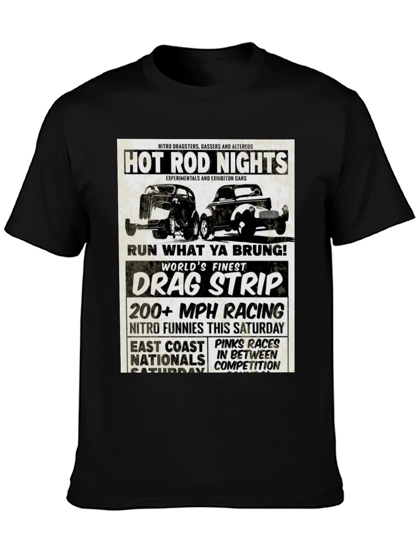 Black Hot Rod Nights Drag Racing T-Shirt view 3