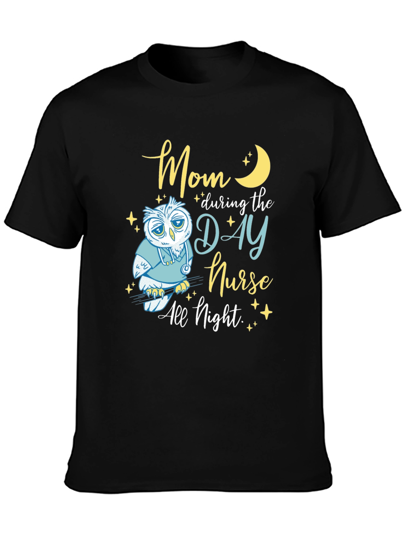Black Mom Day Nurse, Night Owl T-Shirt - Soft Cotton Blend view 3