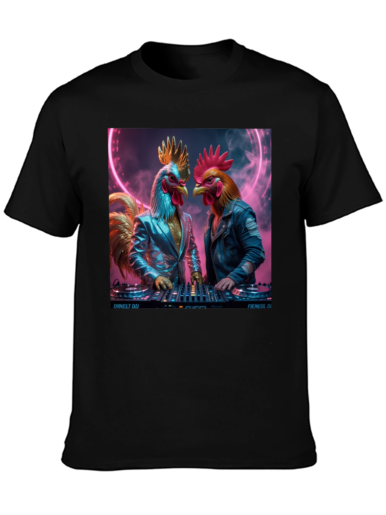 Black DJ Rooster Graphic Tee - Cool Novelty T-Shirt view 3