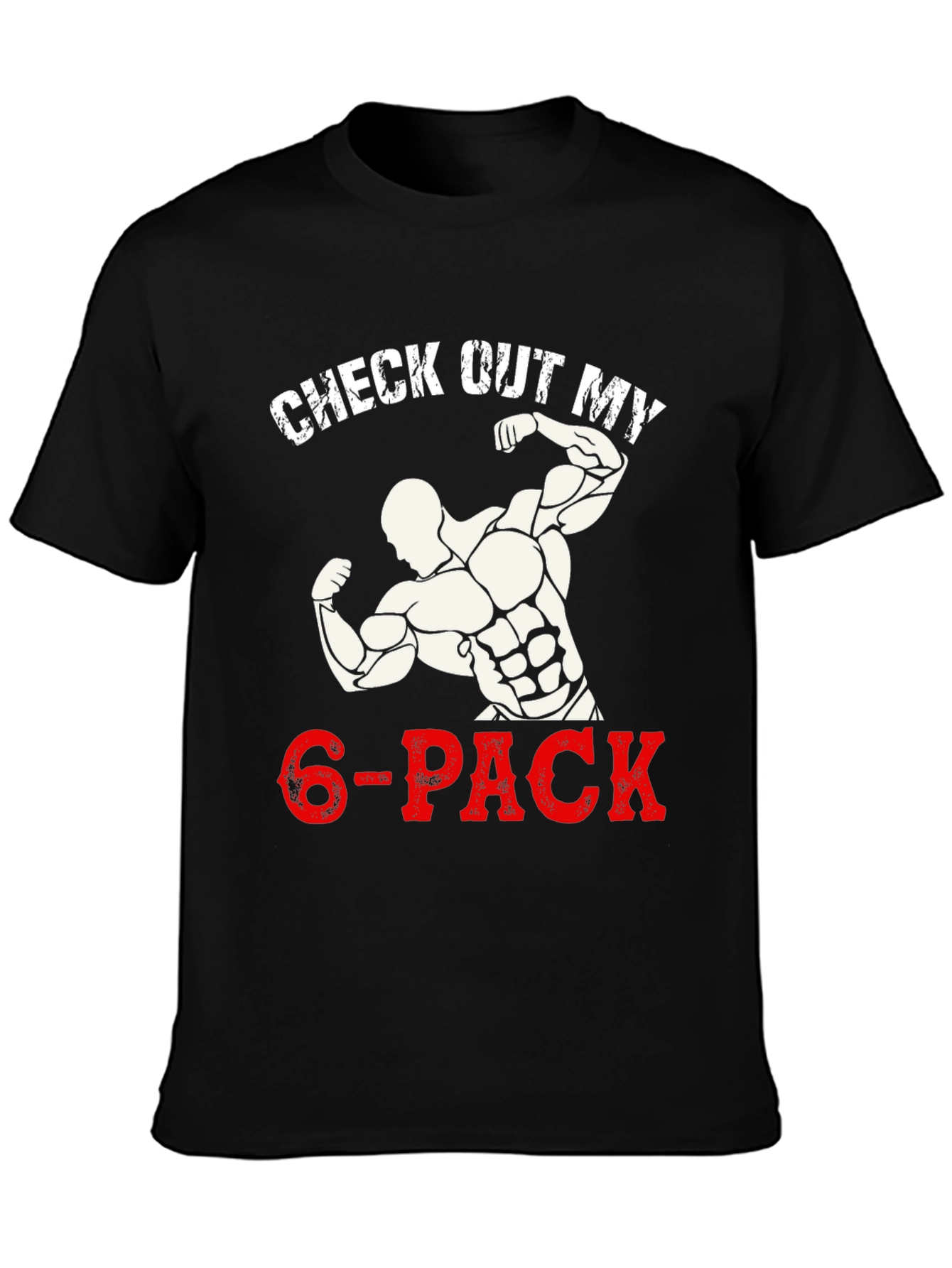 Black Check Out My 6-Pack Funny Gym Workout T-Shirt view 3