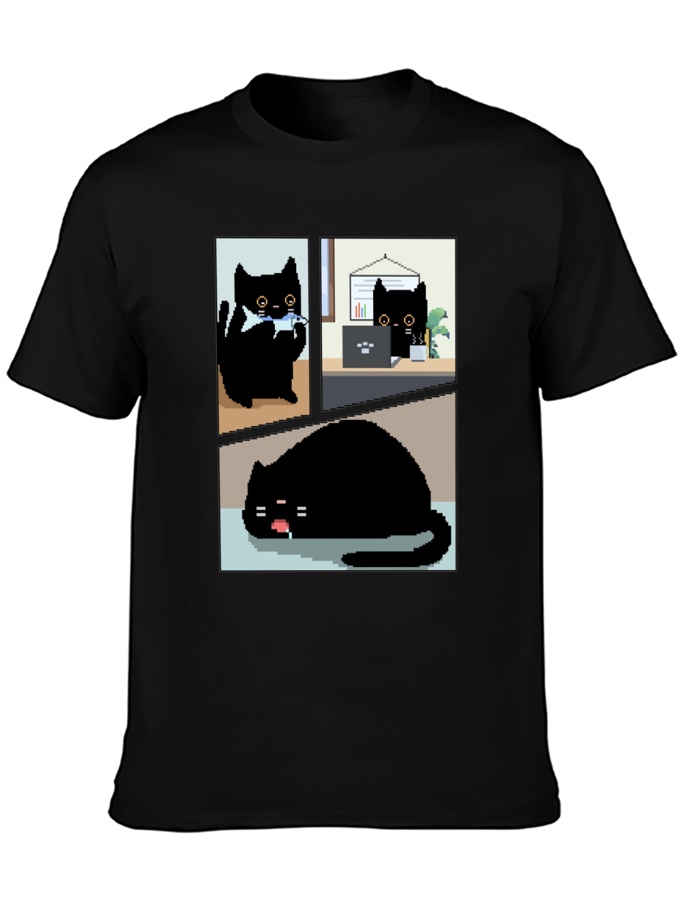 Black Pixel Black Cat T-Shirt - Cute & Funny view 3