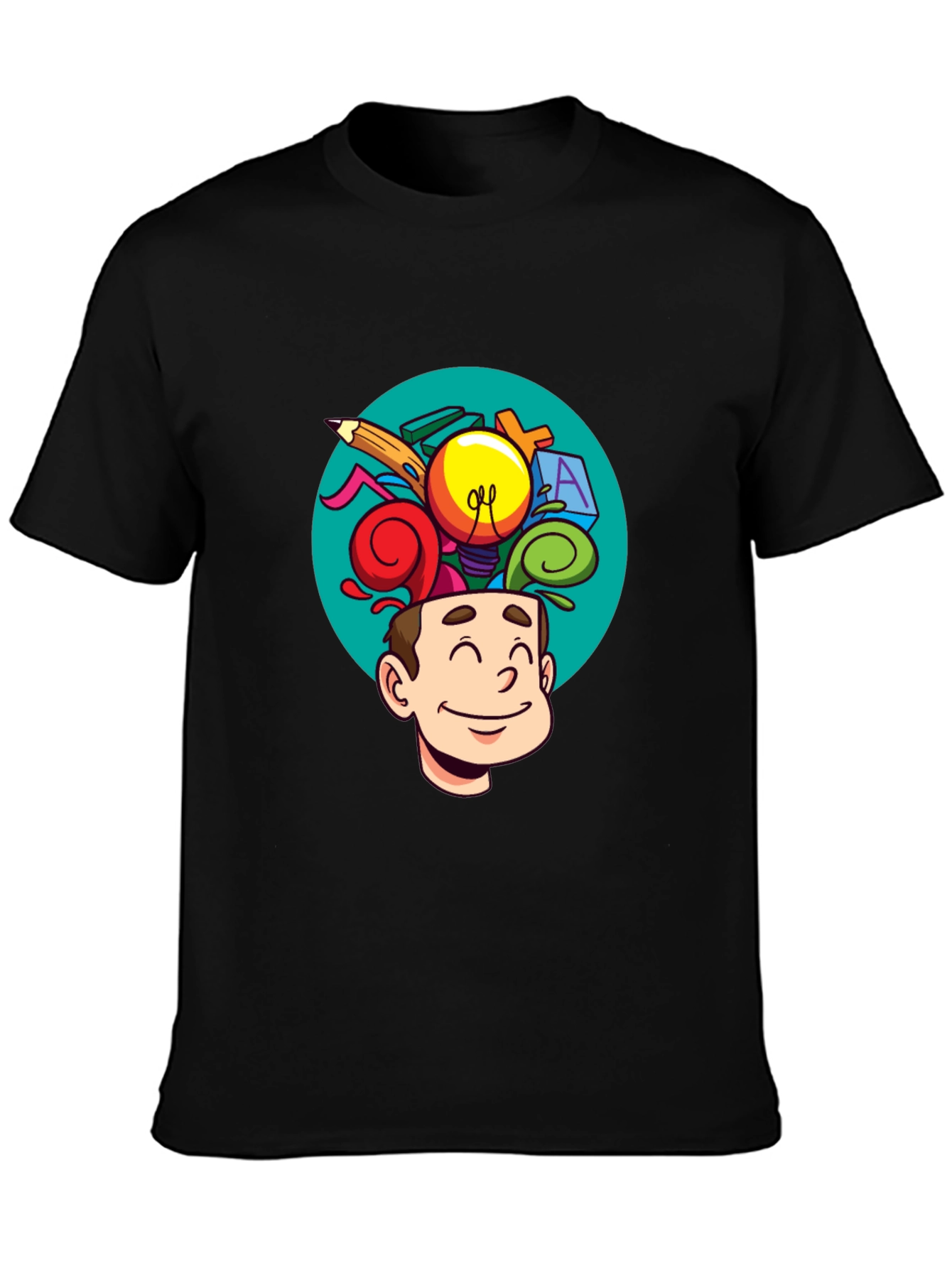 Black Creative Mind T-Shirt - Cartoon Brain view 3