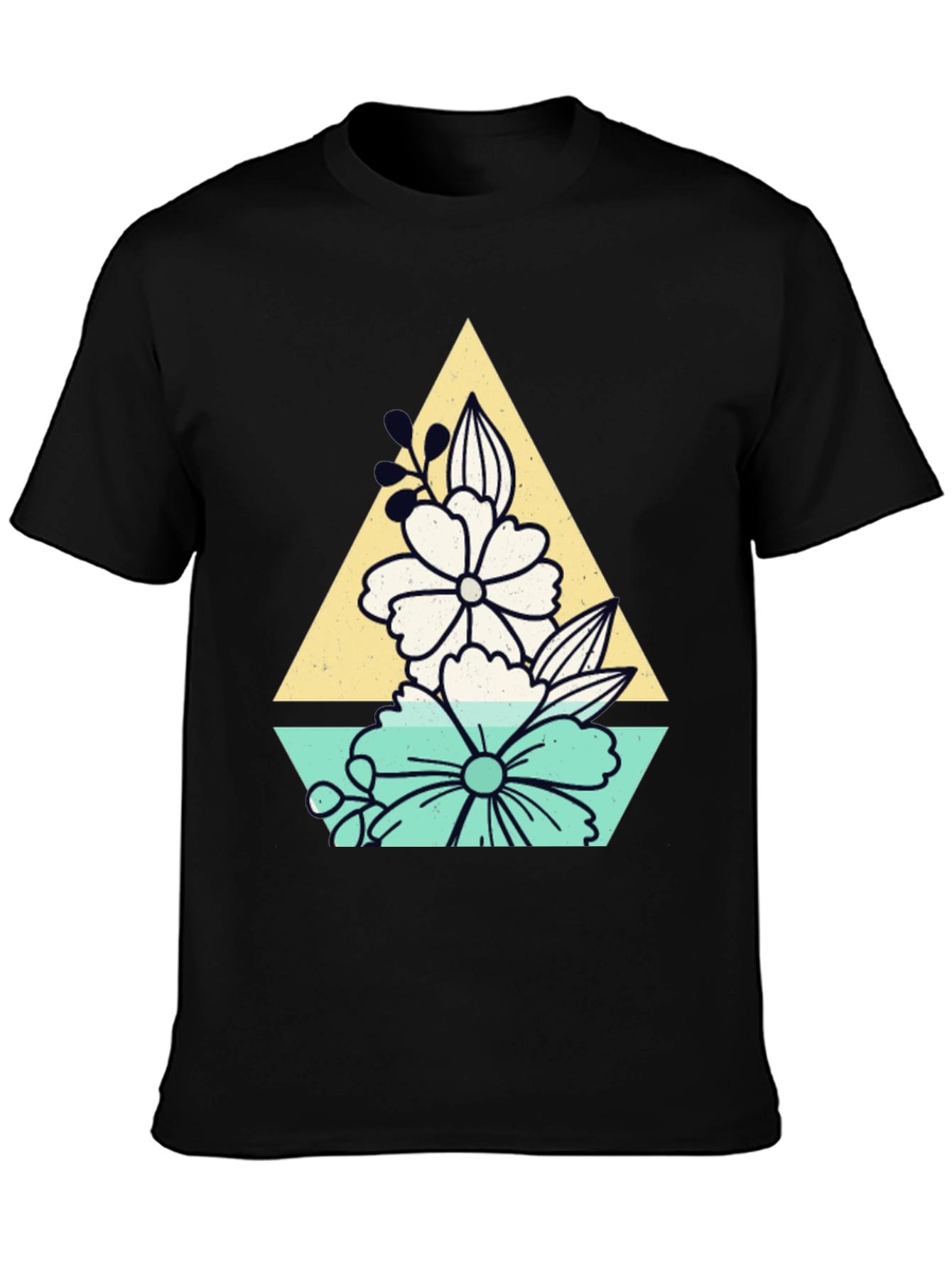 Black Floral Triangle Graphic T-Shirt view 3