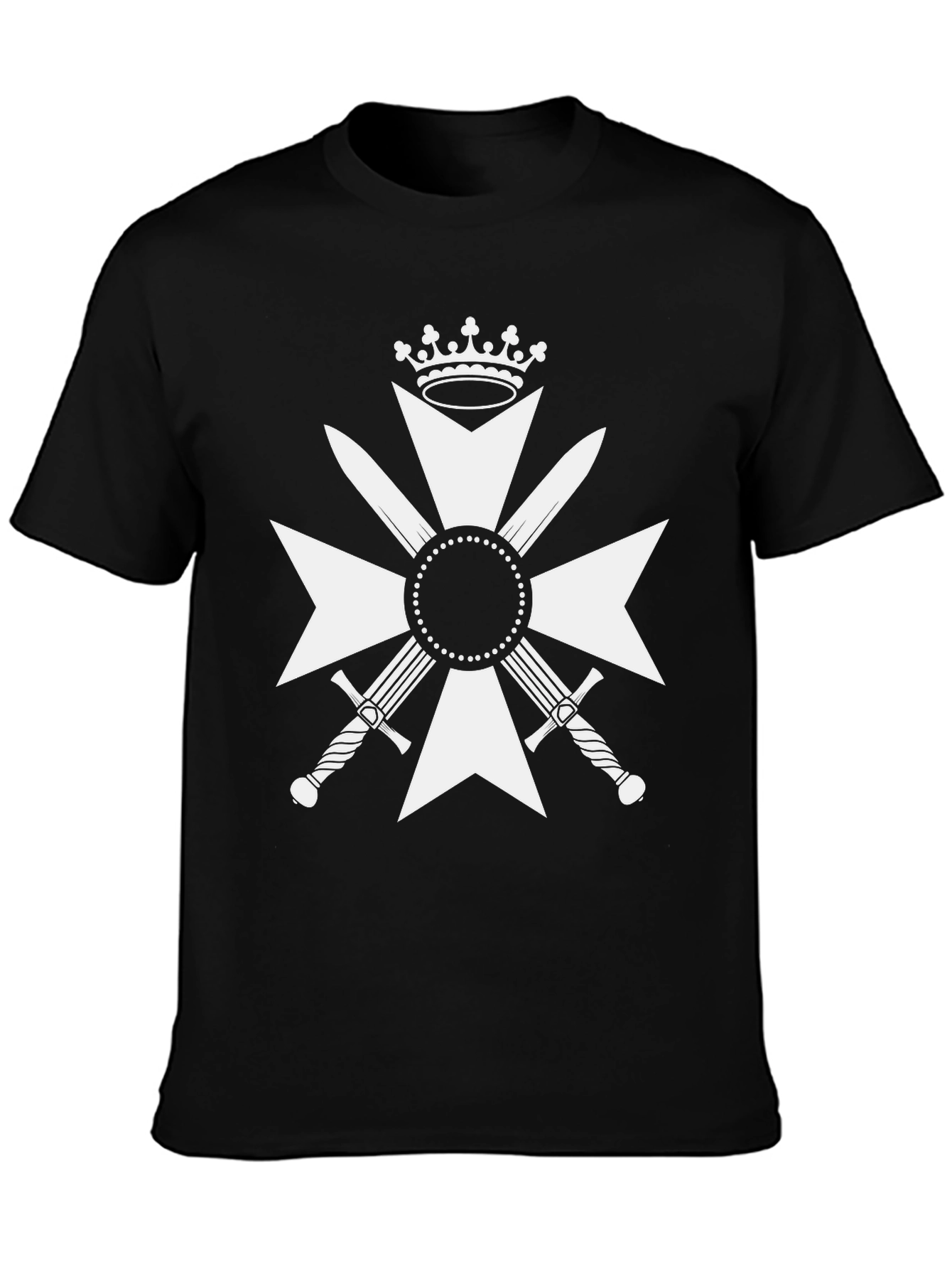Black Crossed Swords Crown Black Tee - Bold Graphic Design view 3