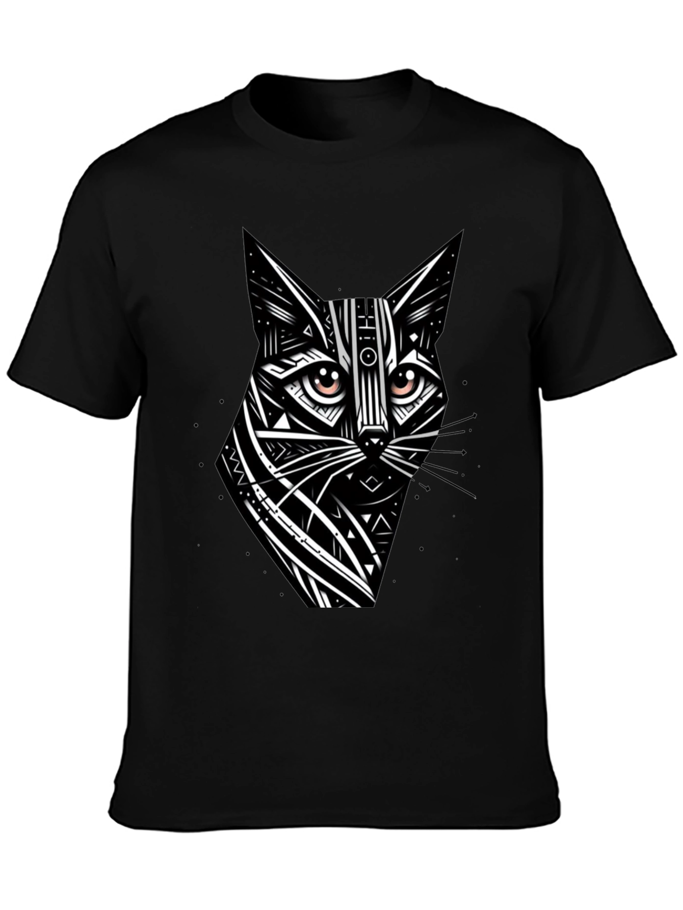 Black Tribal Cat Graphic Black T-Shirt view 3