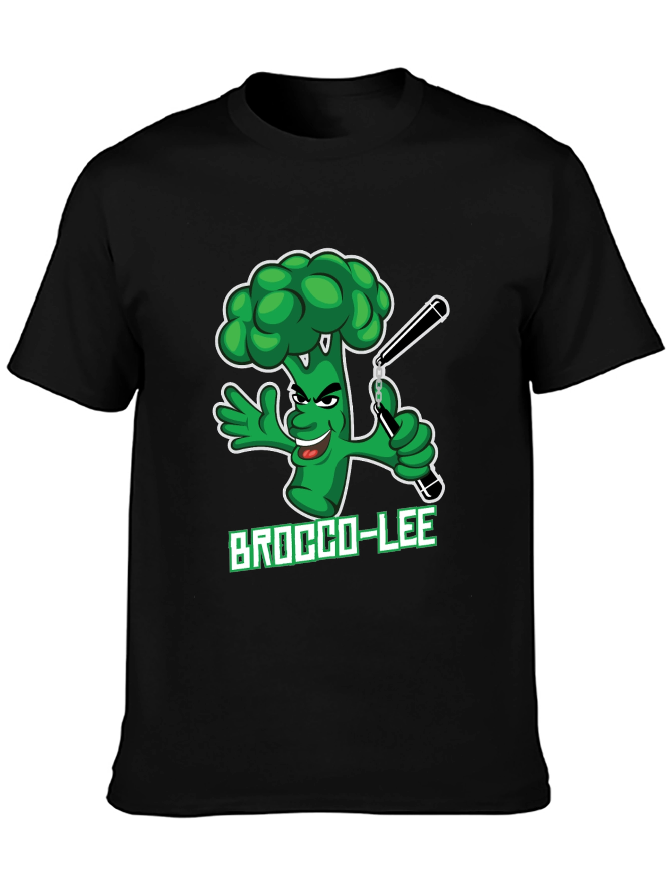 Black Brocco-Lee T-Shirt: Funny Broccoli Karate Tee view 3