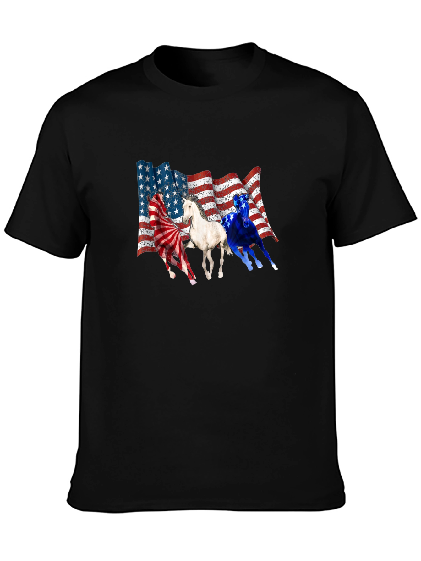 Black Patriotic Horses USA Flag T-Shirt view 3