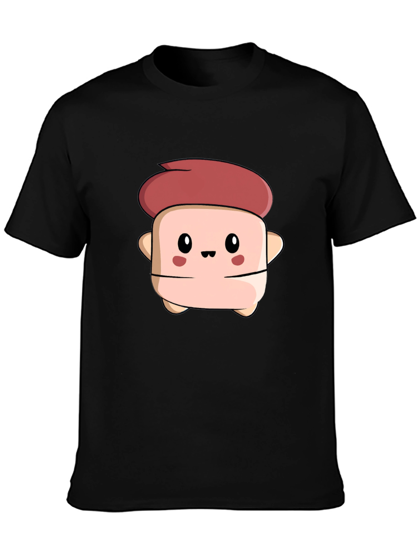 Black Cute Cartoon Character Black T-Shirt view 3