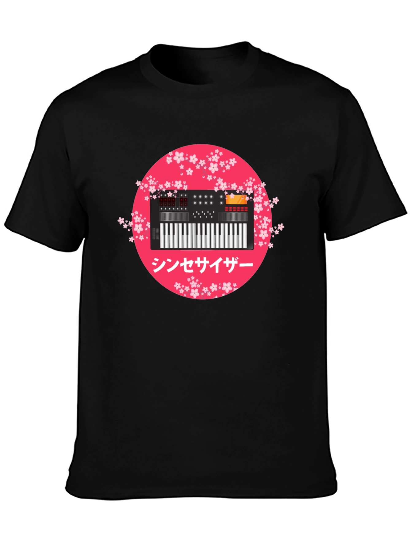 Black Synthesizer Sakura Graphic Tee view 3