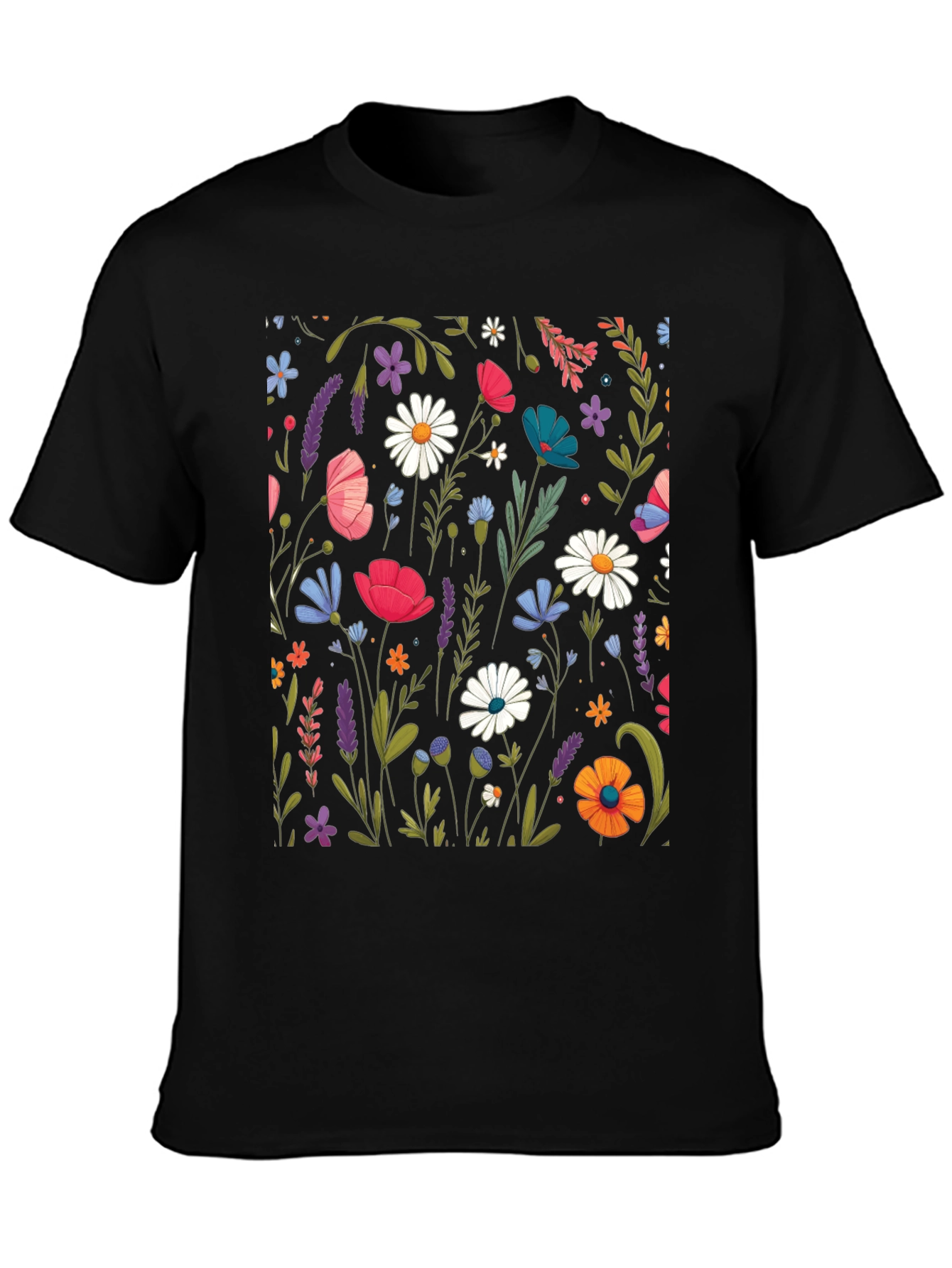 Black Floral Print Black T-Shirt view 3