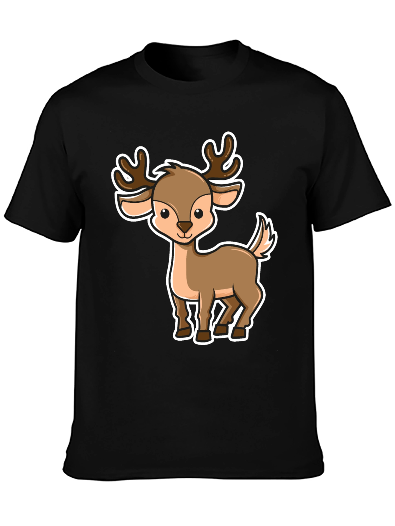 Black Cute Cartoon Deer Graphic Tee view 3