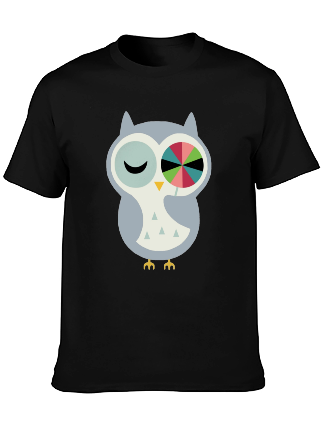 Black Whimsical Owl Graphic Tee - Cotton Blend Comfort view 3
