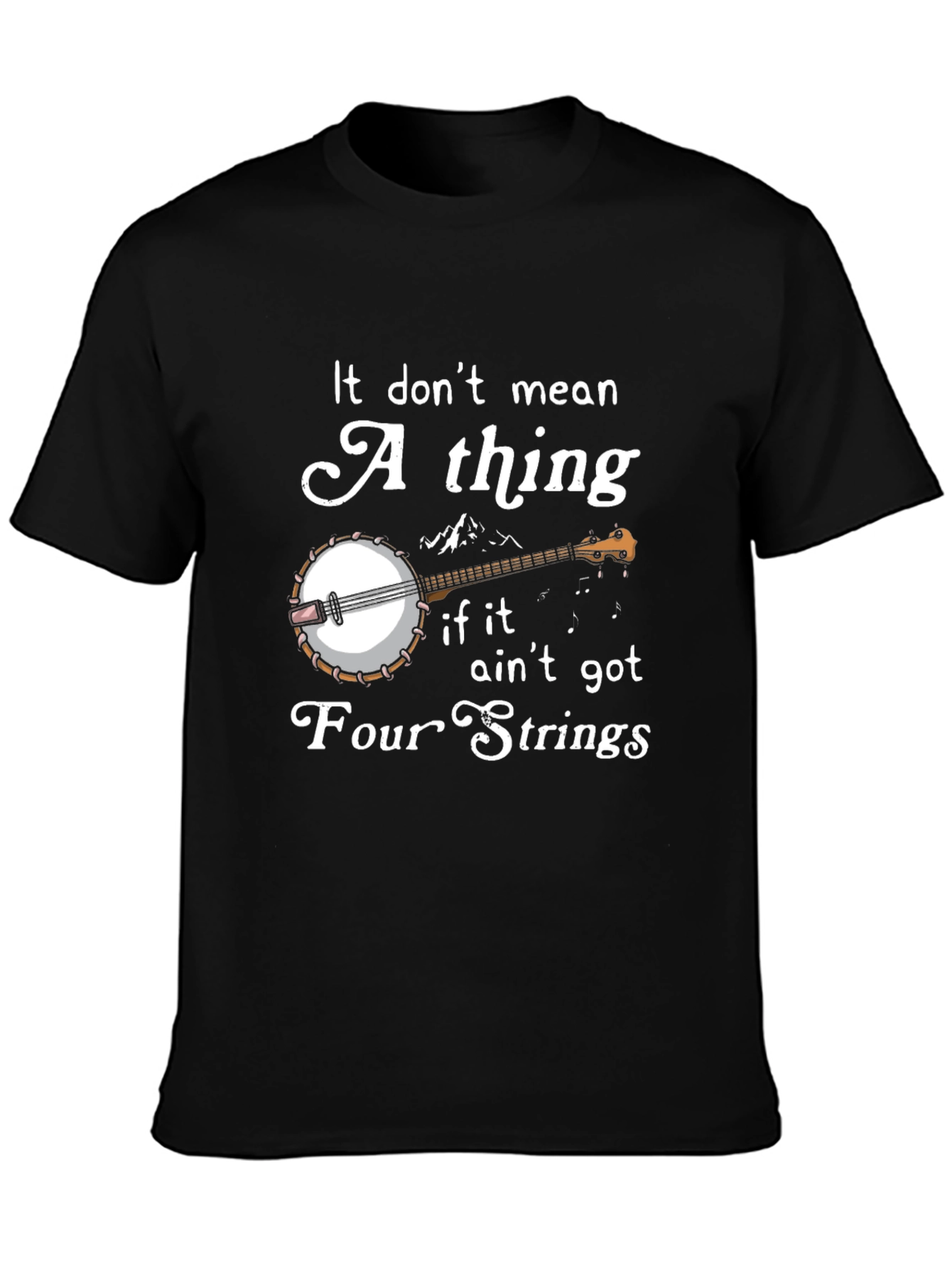 Black Banjo Four Strings Graphic T-Shirt view 3