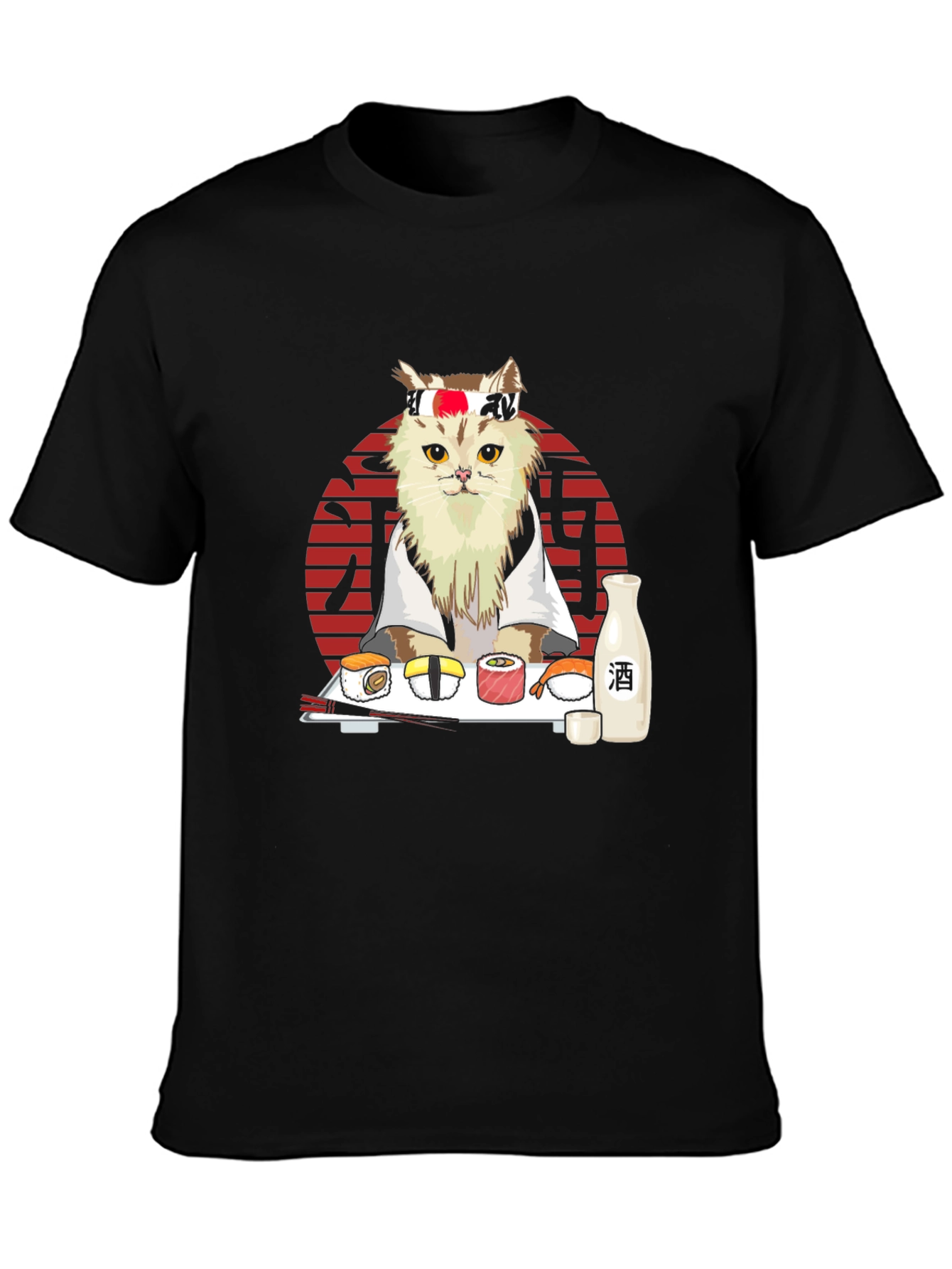 Black Sushi Cat T-Shirt - Cute Chef Kitten Tee view 3