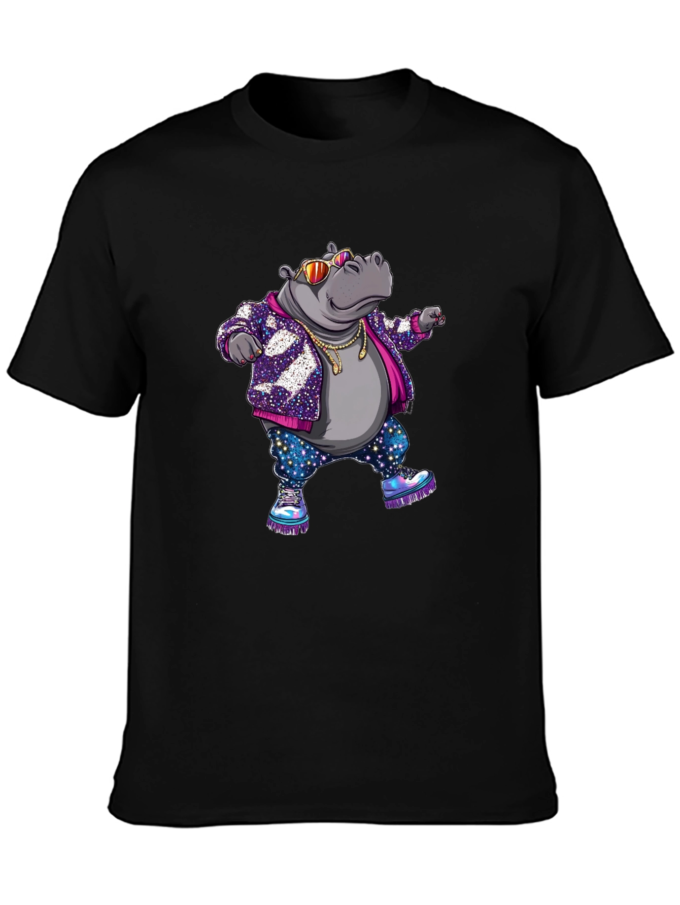 Black Cool Hippo Graphic T-Shirt view 3