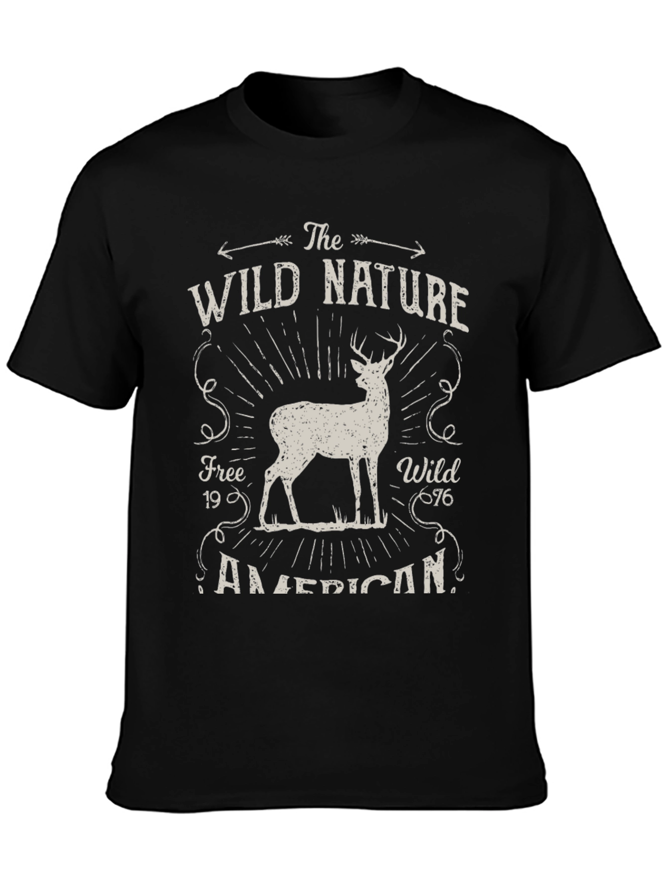 Black Wild Nature Graphic Tee - American Deer Print view 3