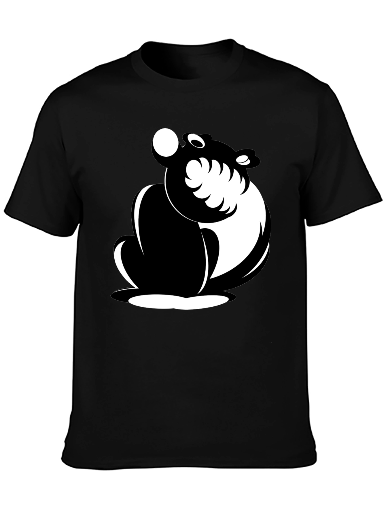 Black Black Cartoon Bear Graphic T-Shirt view 3