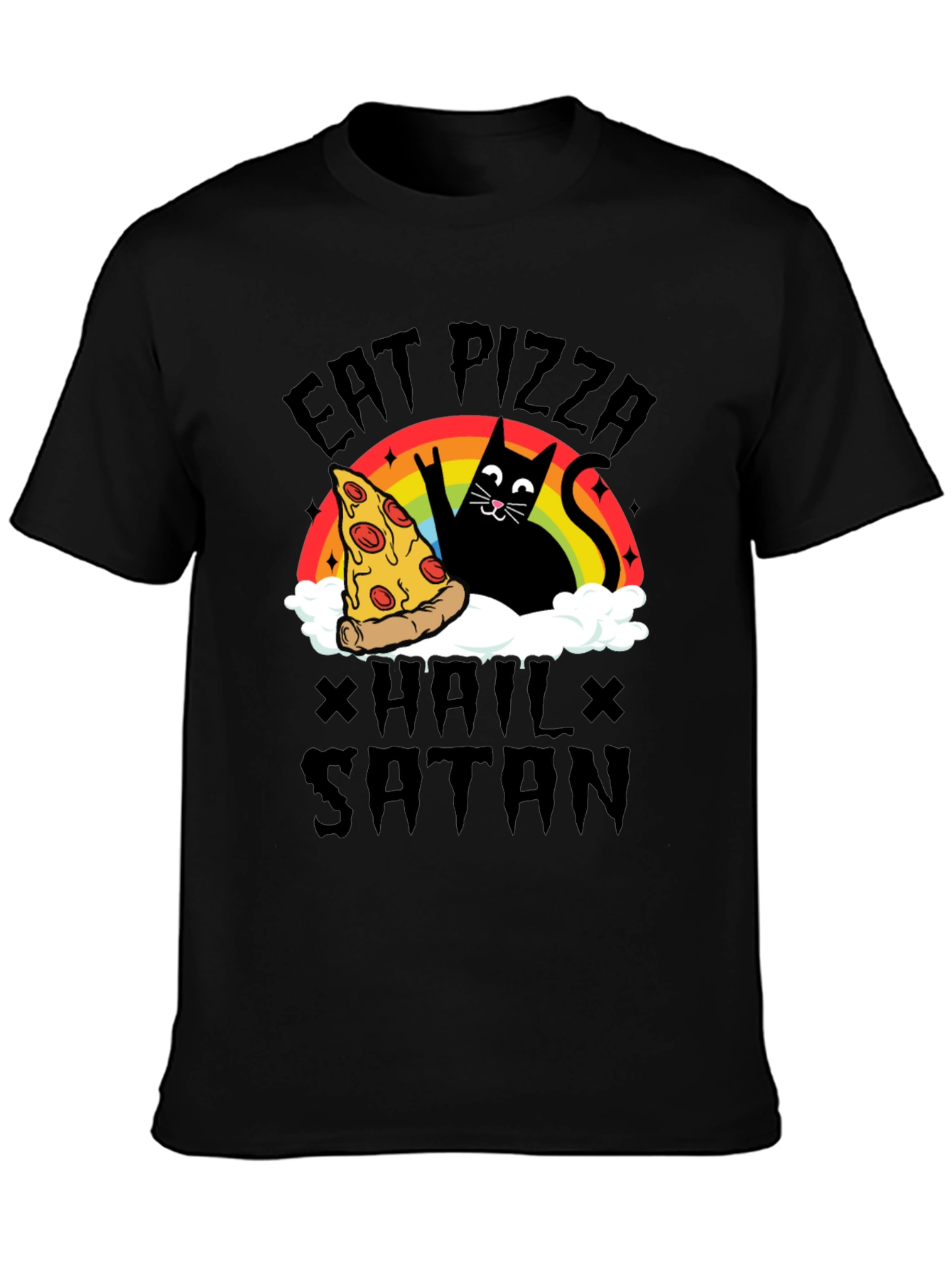 Black Eat Pizza Hail Satan Black Graphic Tee view 3