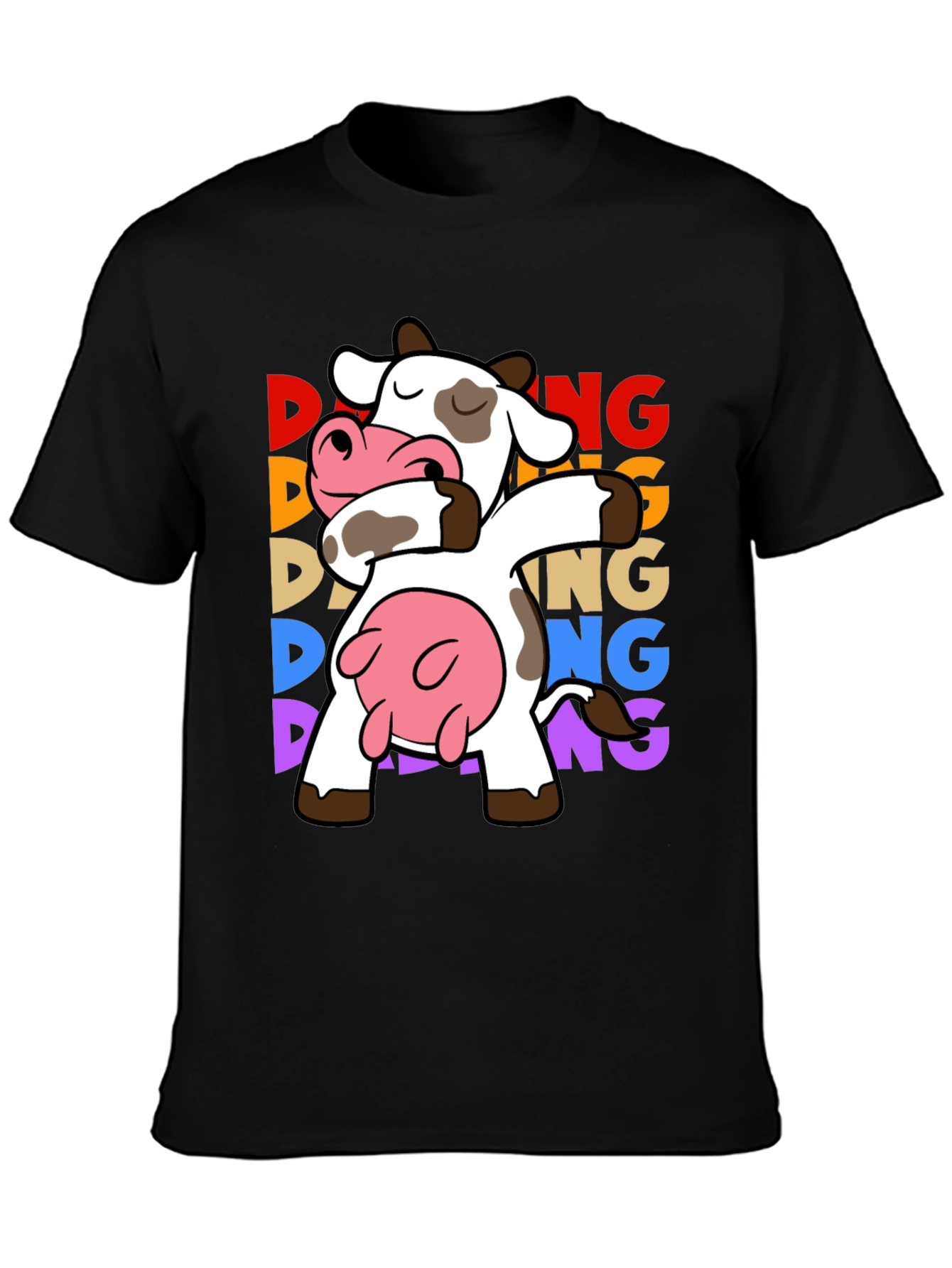 Black Dabbing Cow Graphic Tee - Funny Animal T-Shirt view 3