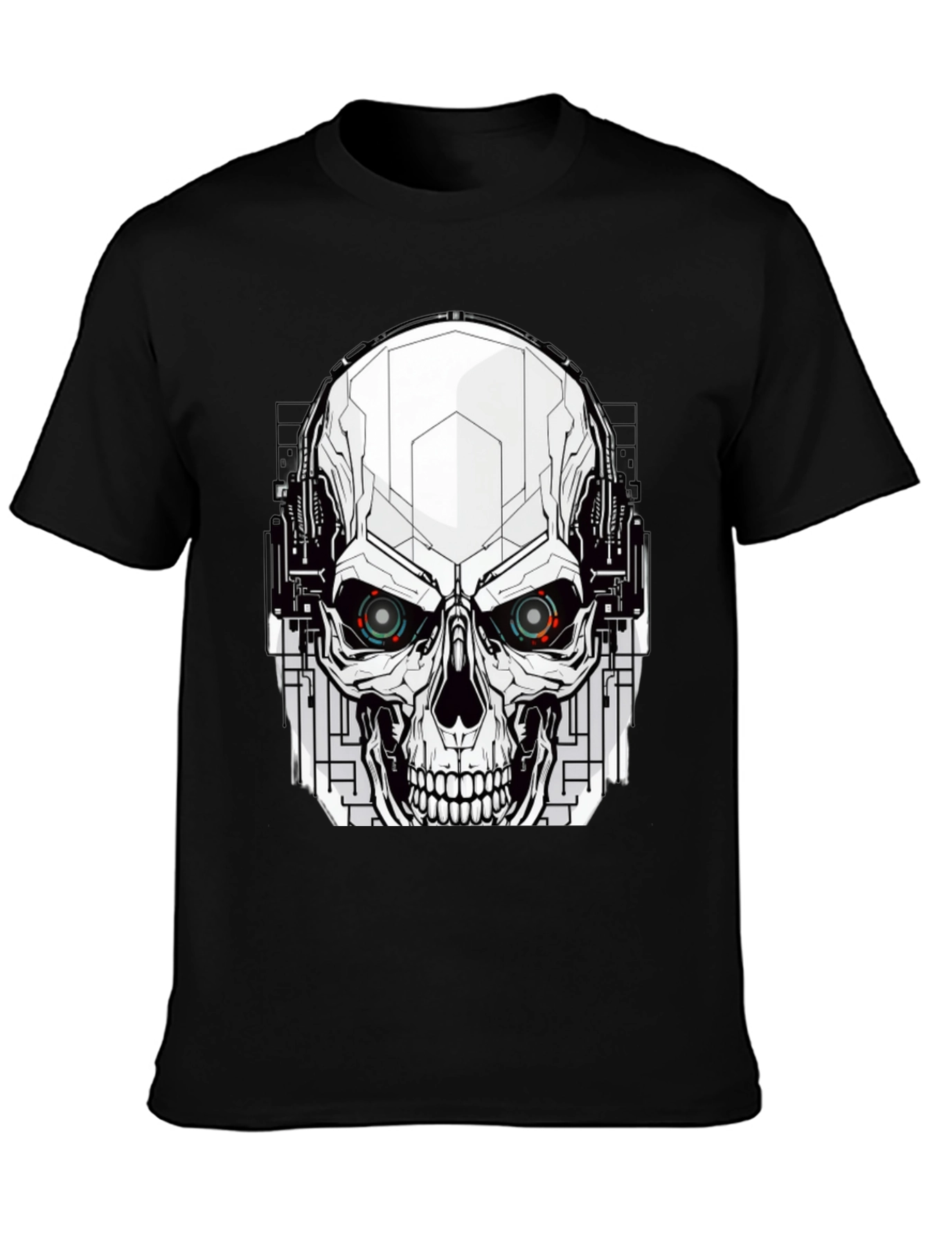 Black Tech Skull Graphic Tee - Edgy Streetwear view 3