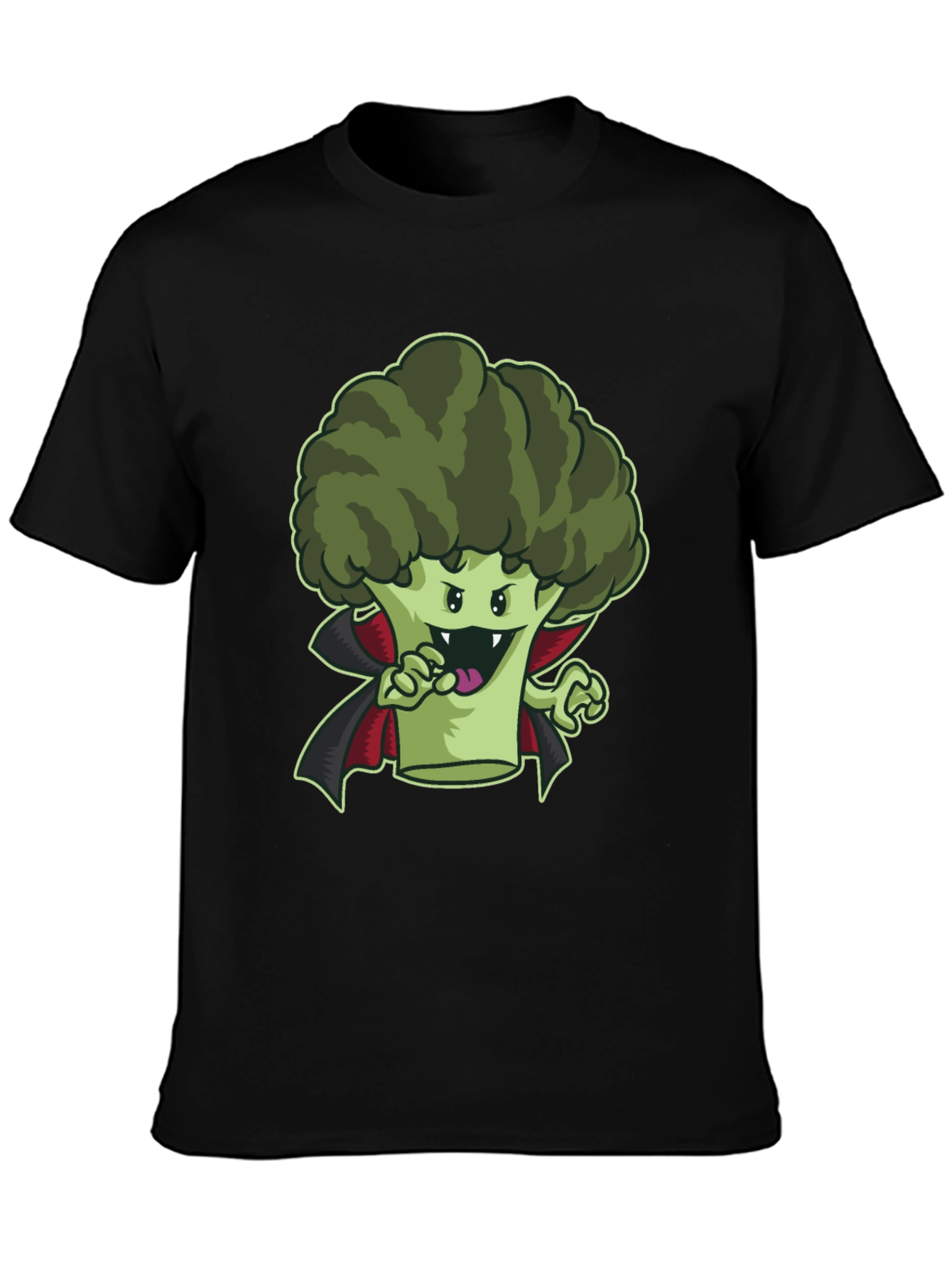 Black Broccoli Vampire Graphic Tee - Funny Halloween Shirt view 3