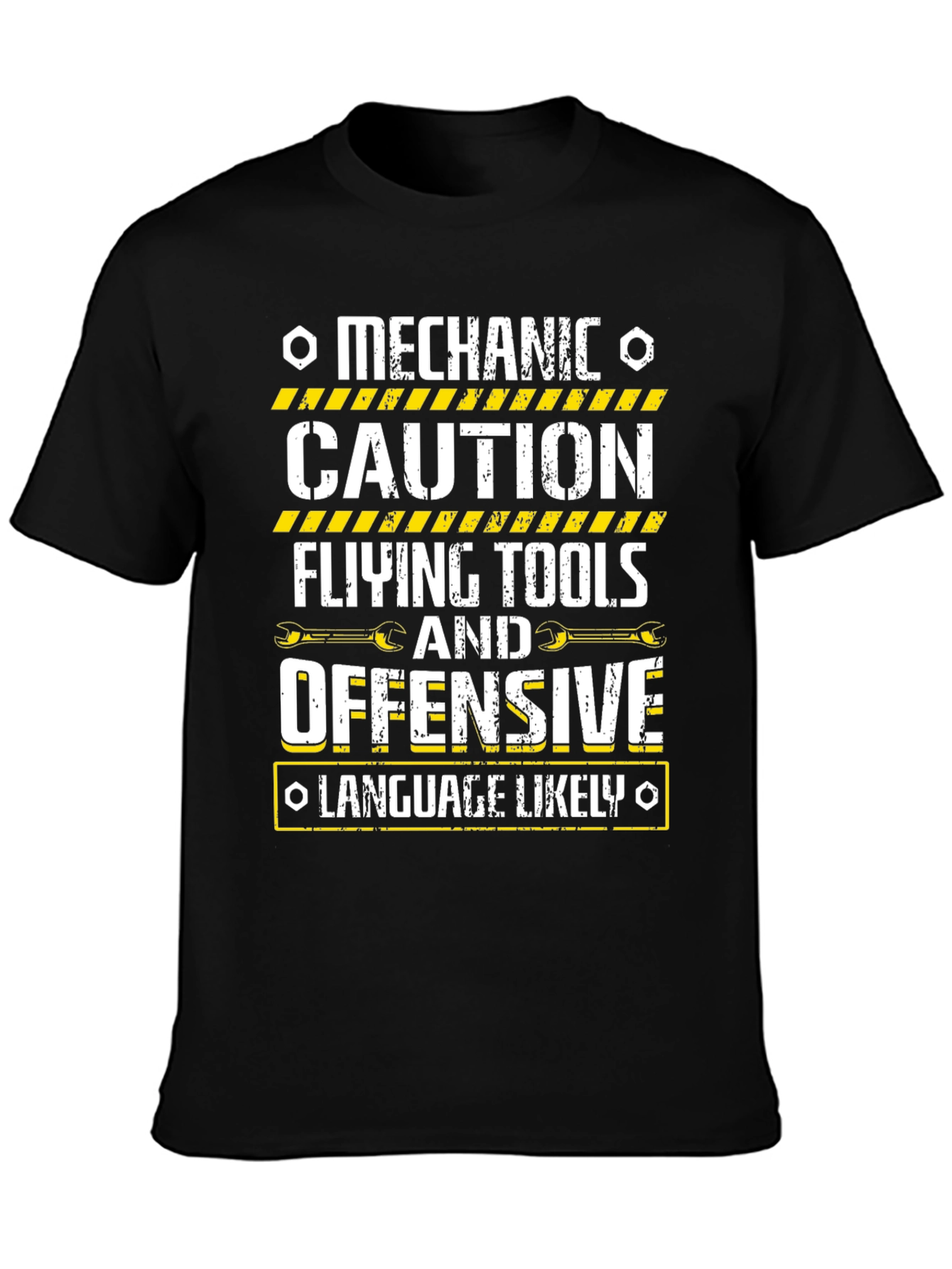 Black Mechanic Caution T-Shirt Funny Offensive Language view 3
