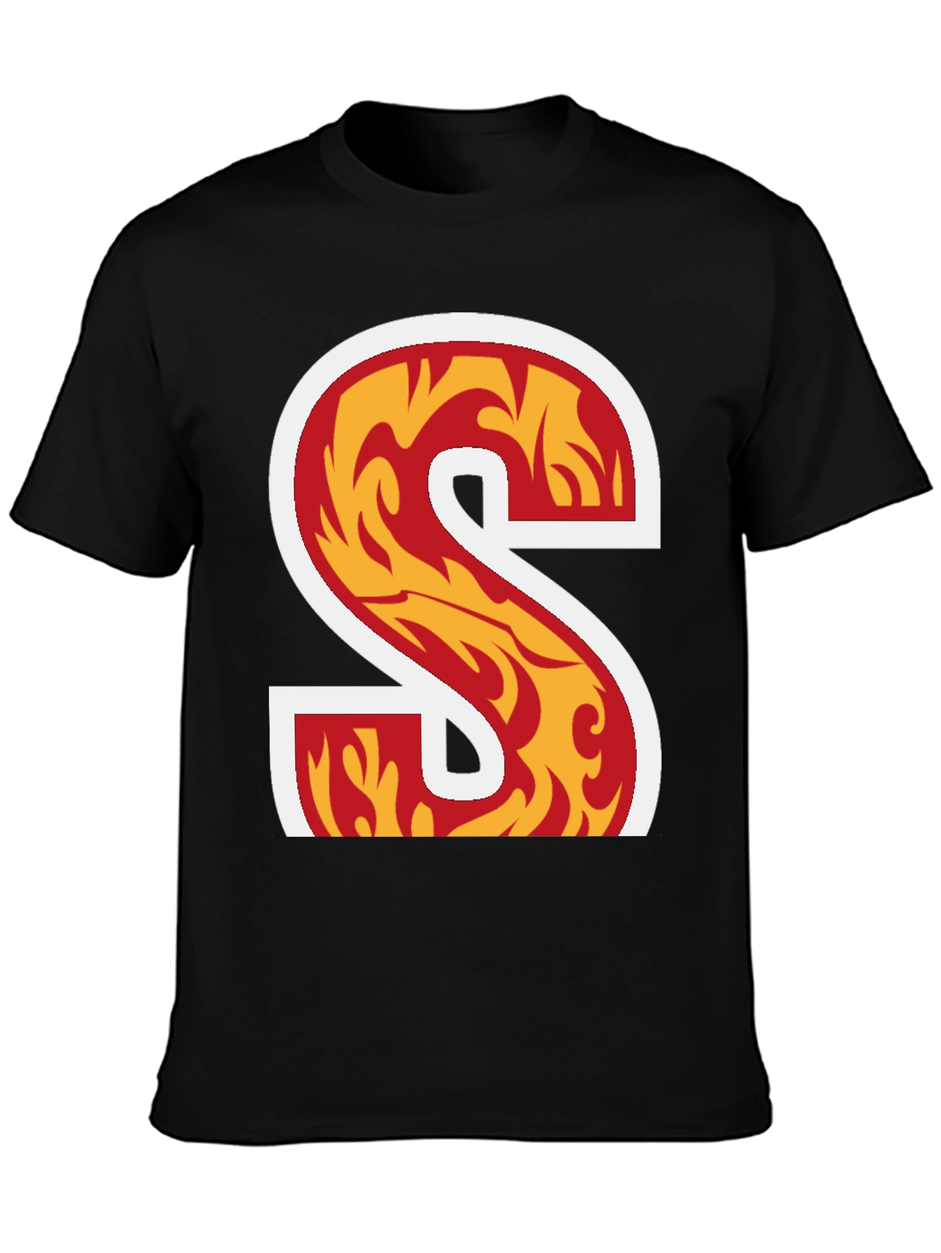 Black Fiery Letter S Graphic Tee - Bold Statement Shirt view 3