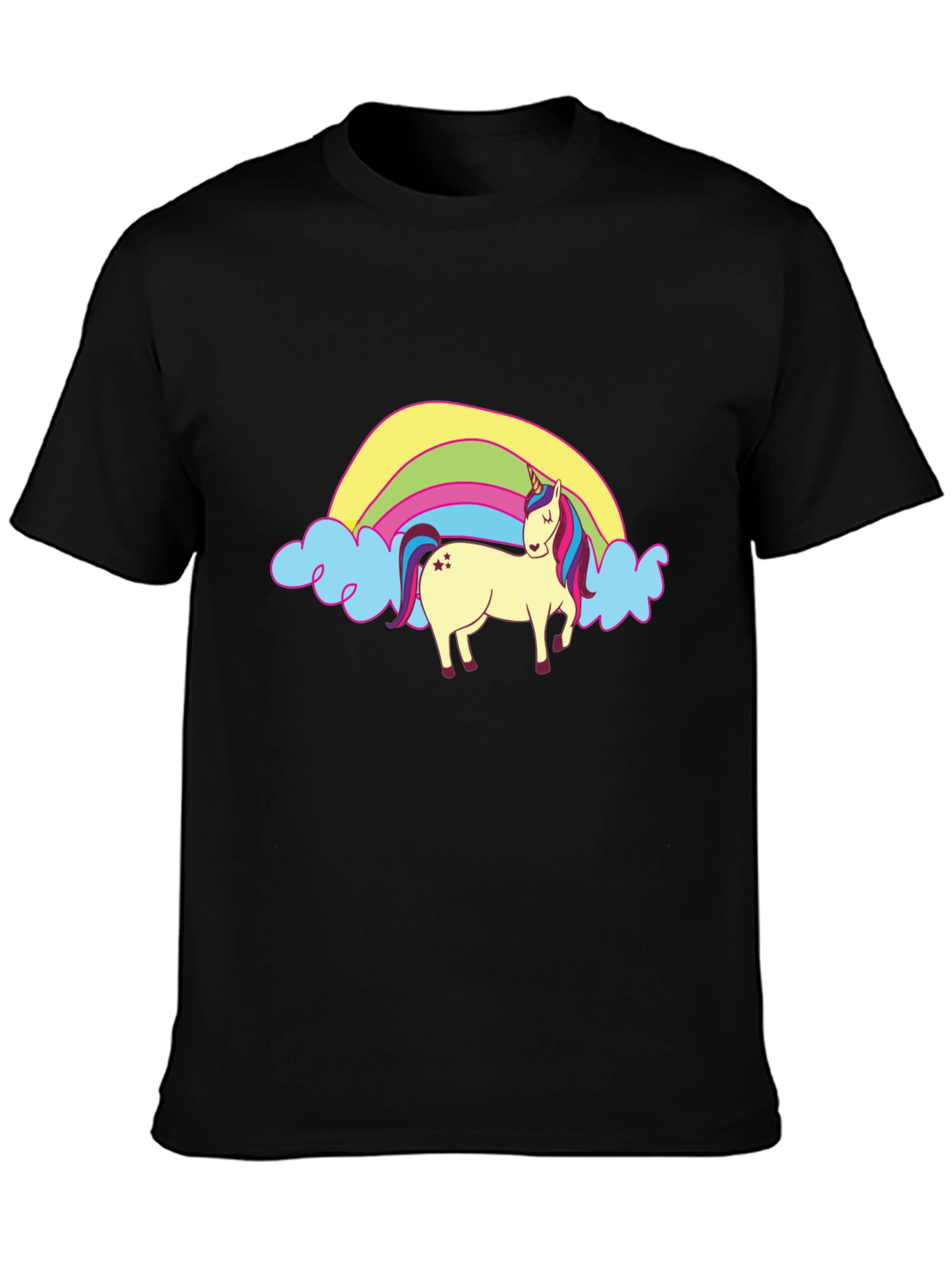 Black Unicorn & Rainbow Graphic Tee - Black Casual T-Shirt view 3