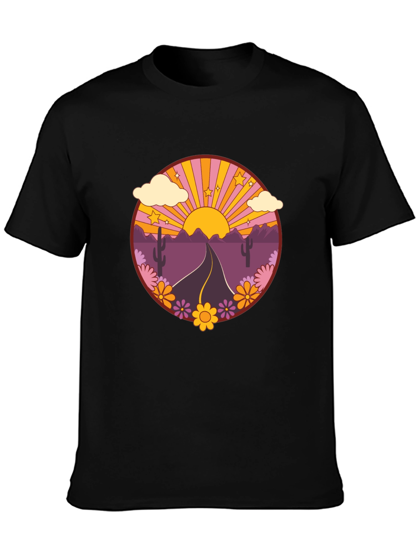 Black Retro Desert Road Trip T-Shirt view 3