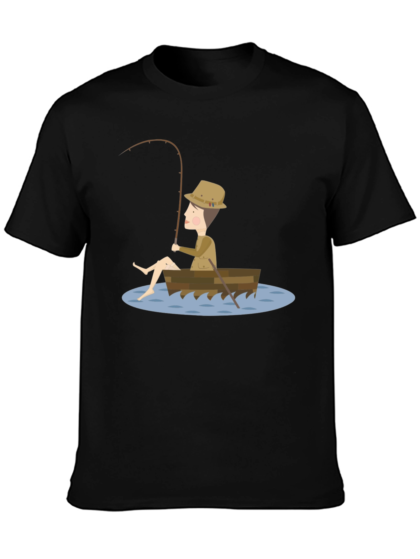 Black Fishing Cartoon Graphic Tee Shirt view 3