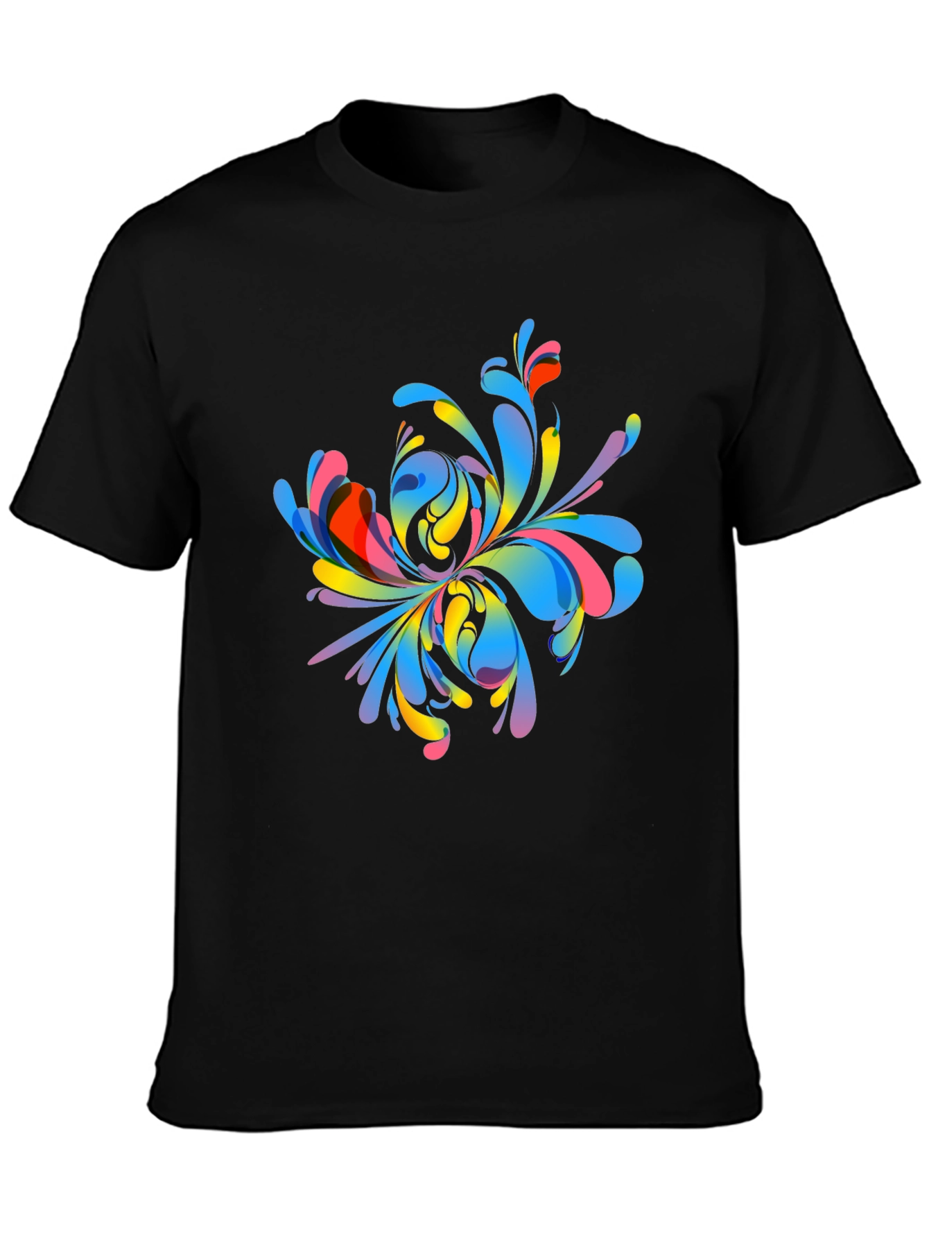 Black Colorful Abstract Floral Graphic Print T-Shirt view 3