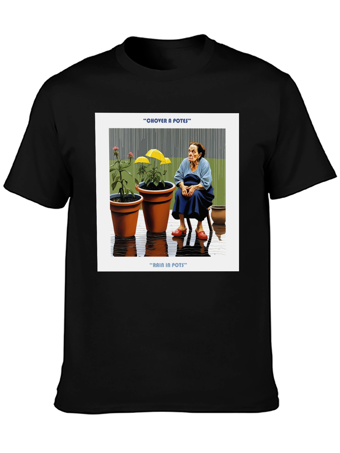 Black Rain in Pots Graphic T-Shirt view 3