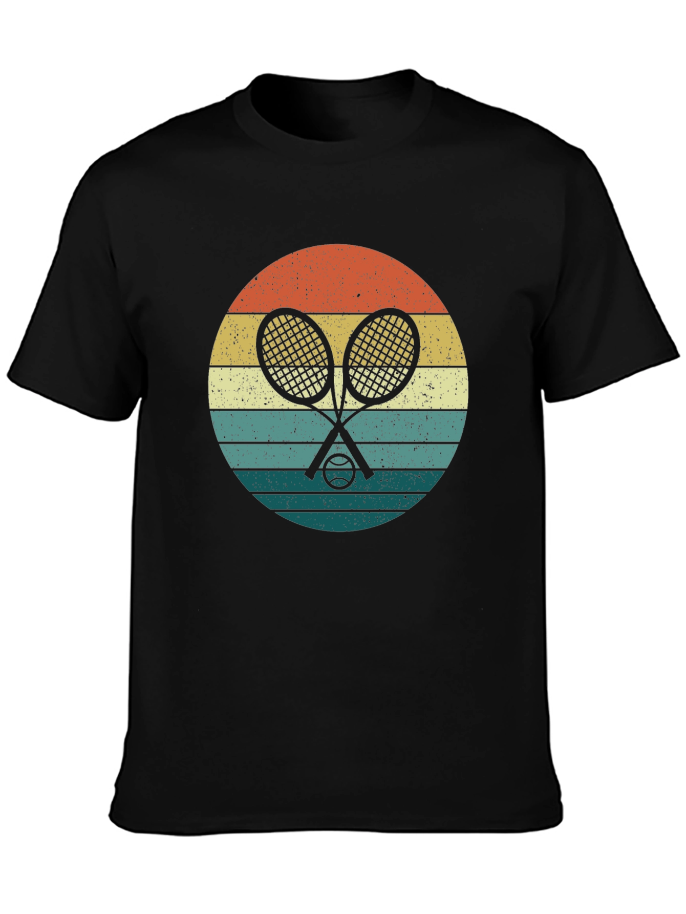 Black Retro Tennis Rackets & Ball Graphic T-Shirt view 3