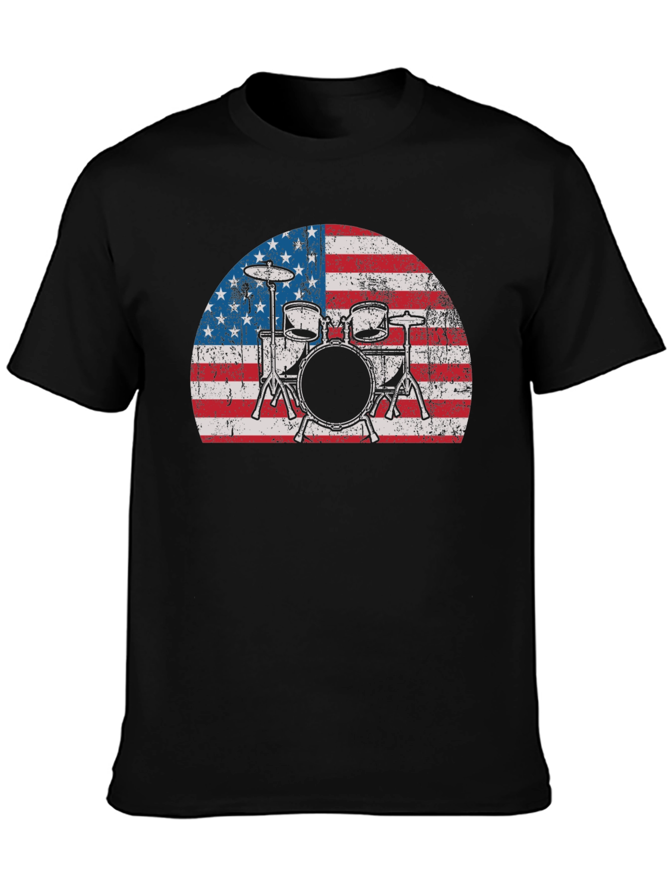 Black American Flag Drum Set T-Shirt view 3