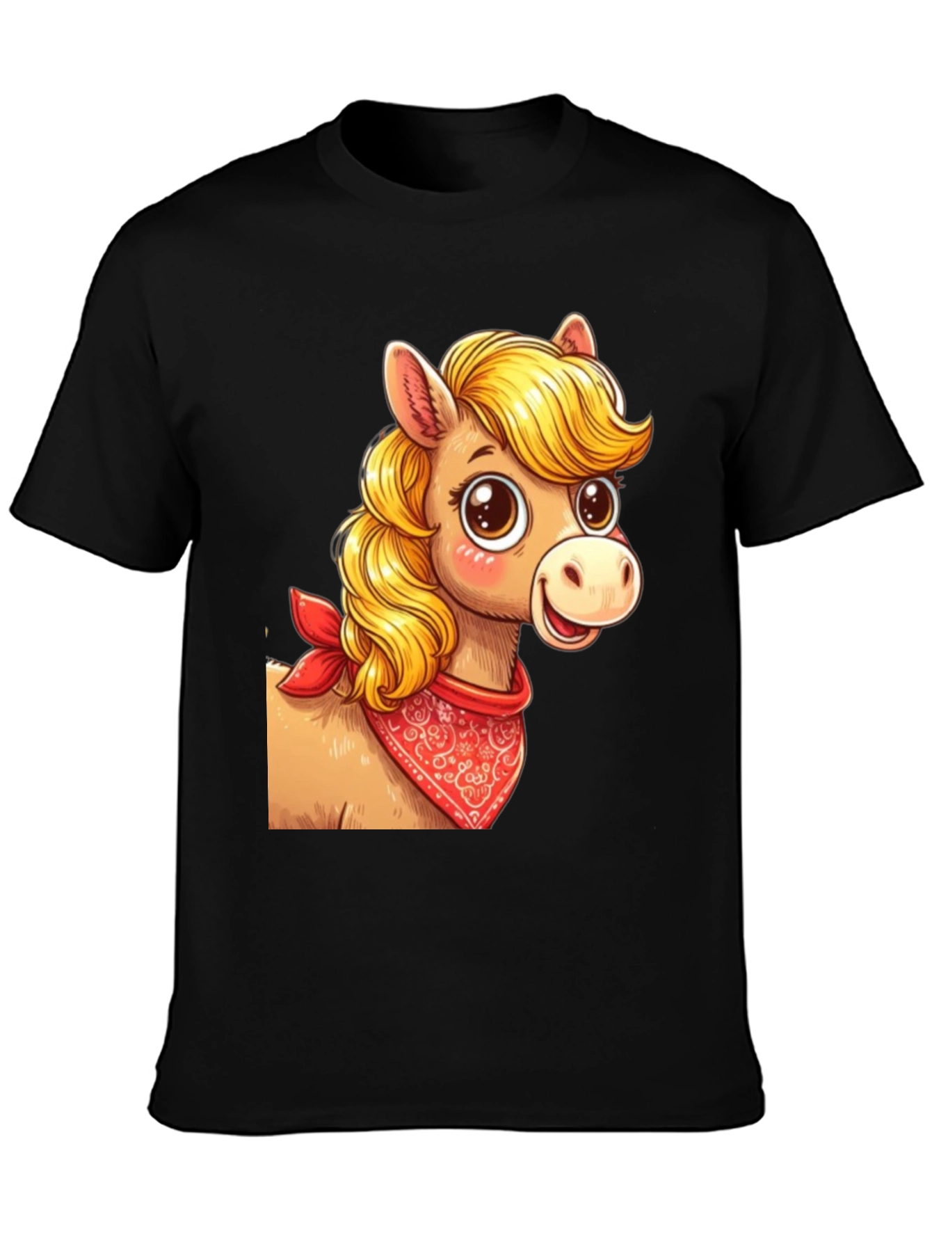 Black Cartoon Horse Bandana Graphic T-Shirt view 3