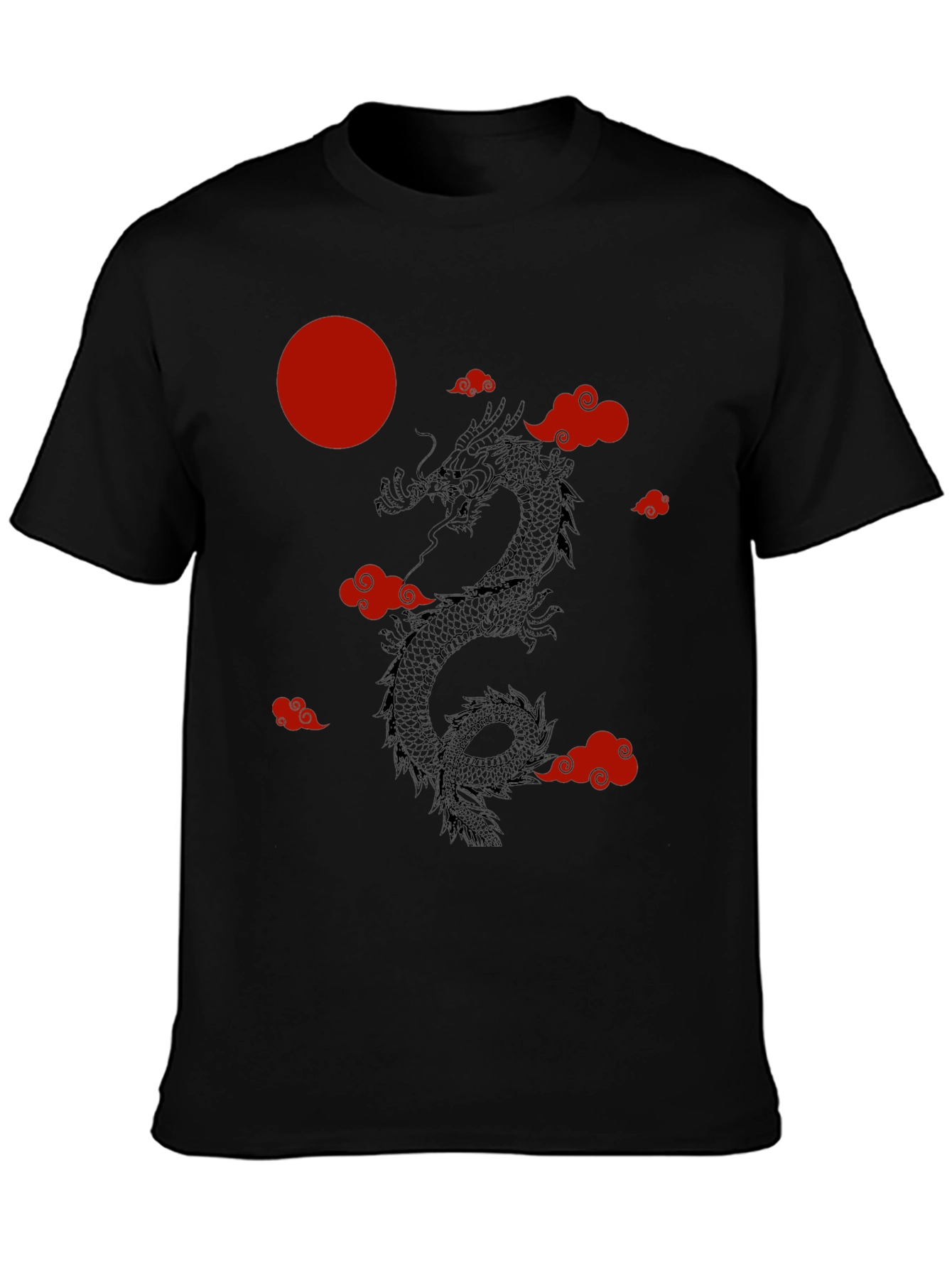 Black Dragon & Clouds Graphic Tee - Red Moon - Black Shirt view 3