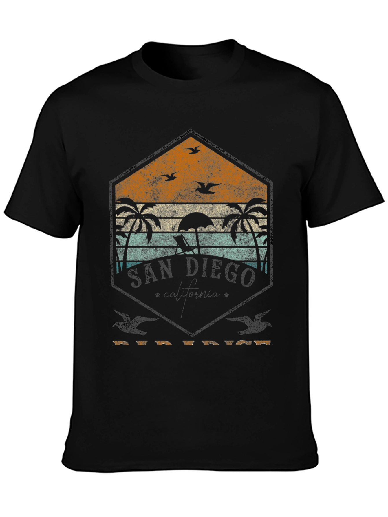 Black San Diego Retro Beach T-Shirt view 3