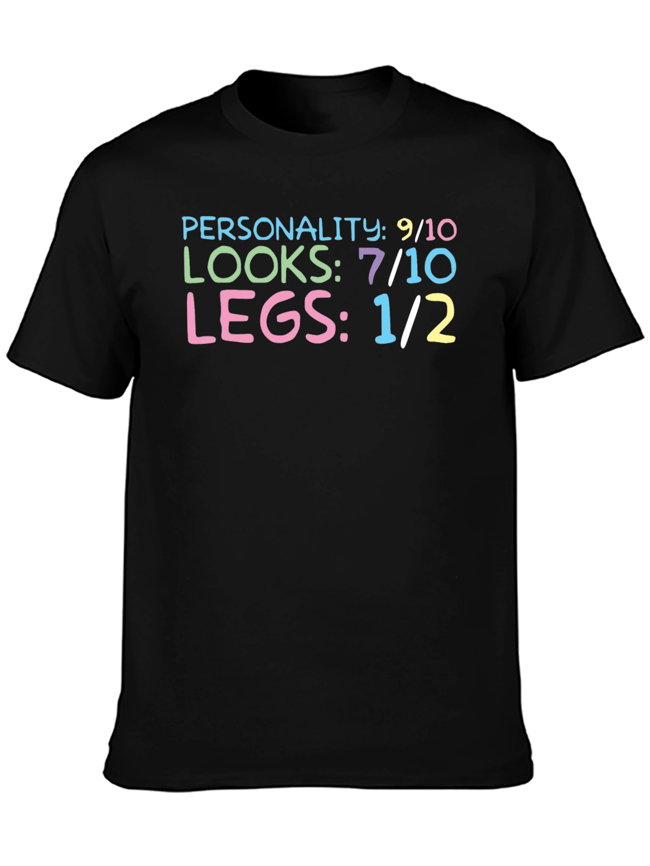 Black Funny "Personality Looks Legs" Graphic T-Shirt view 3