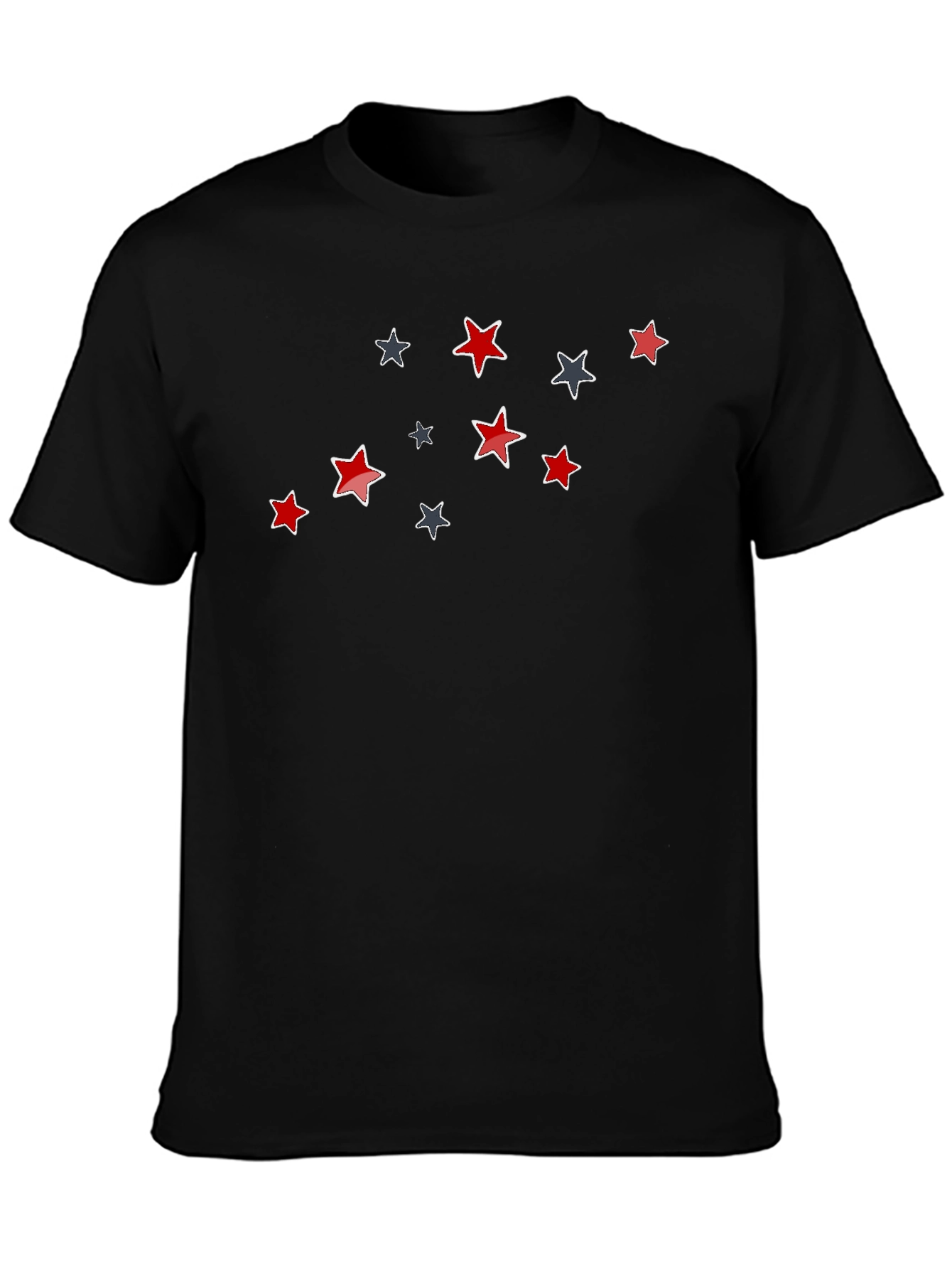 Black Stylish Star Pattern Black T-Shirt view 3
