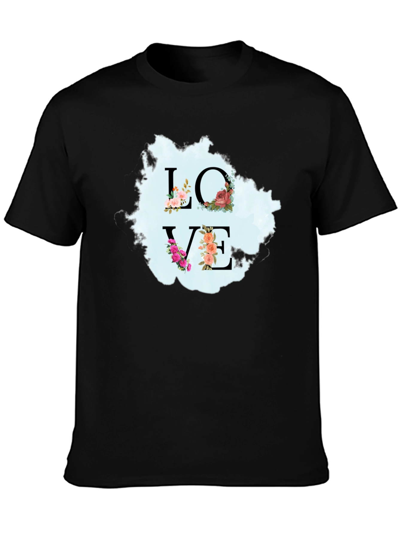 Black Floral Love T-Shirt - Stylish Graphic Tee view 3