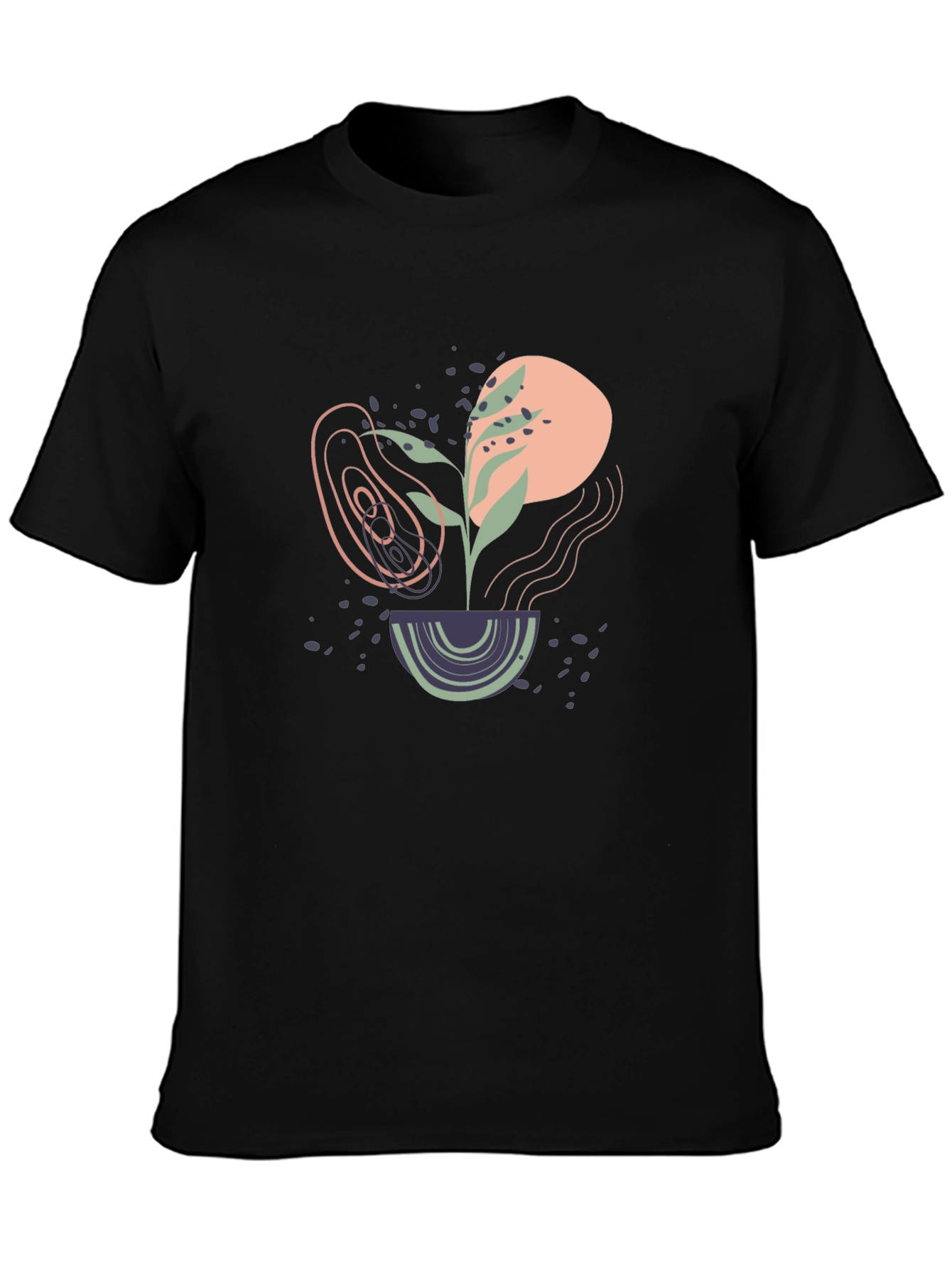 Black Abstract Plant Graphic Black Tee view 3